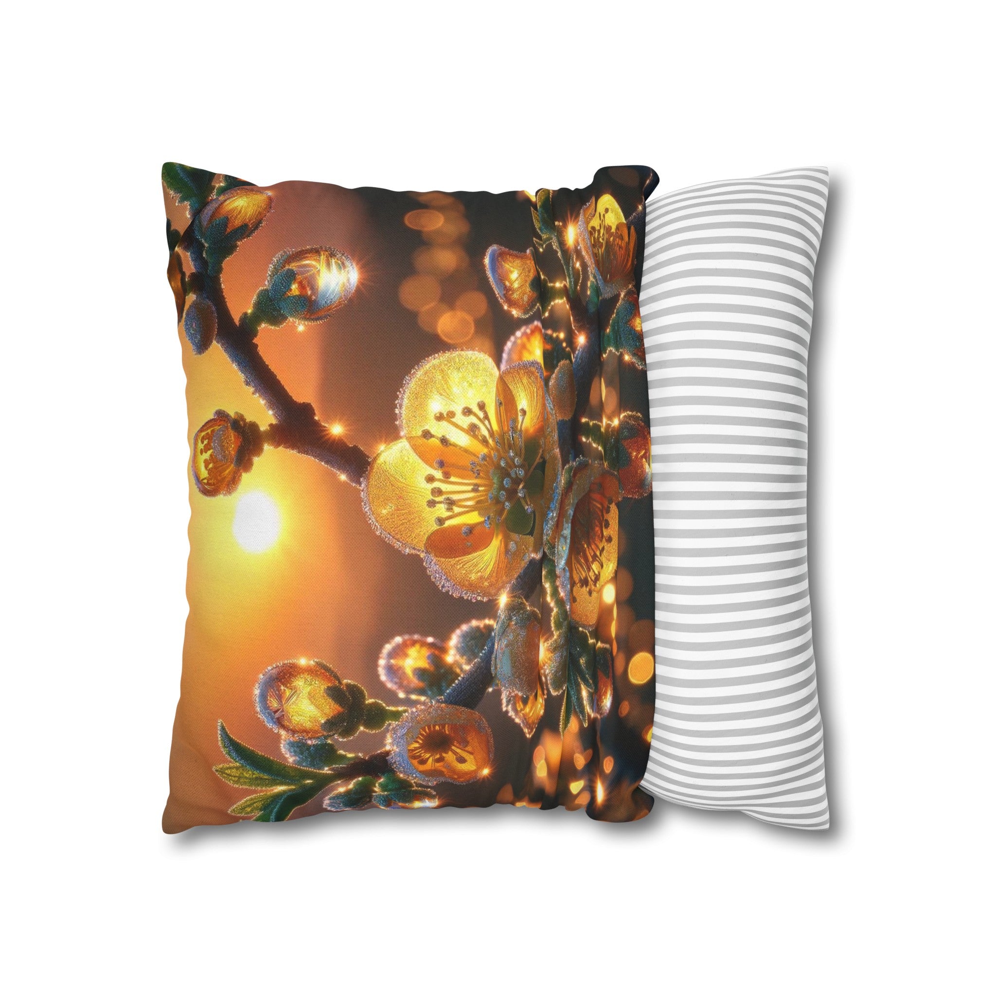 Yellow diamond flowers (2) - Polyester Square Pillowcase