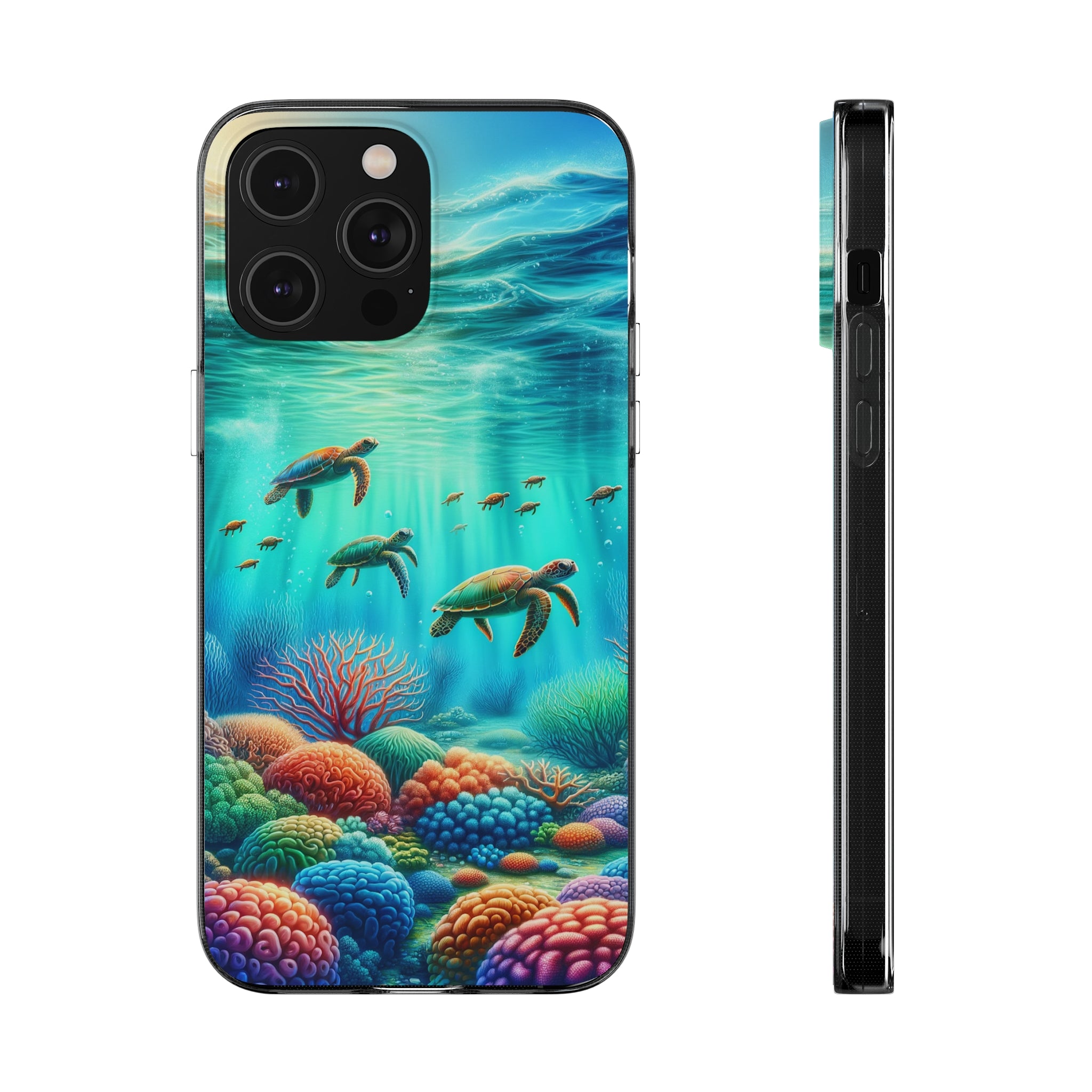 Turtles and coral reef - Soft Phone Case