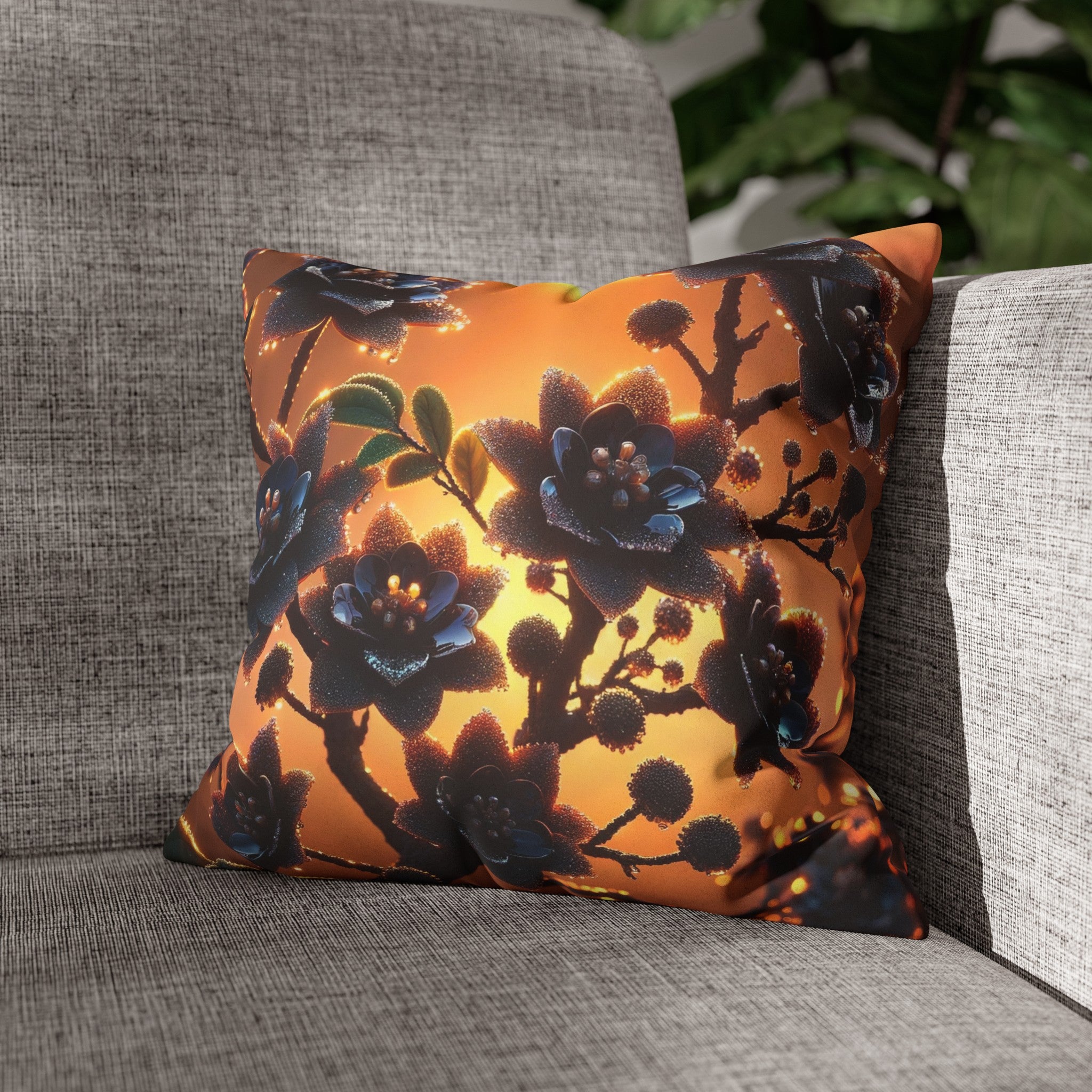 Black diamond flowers (3) - Suede Square Pillowcase