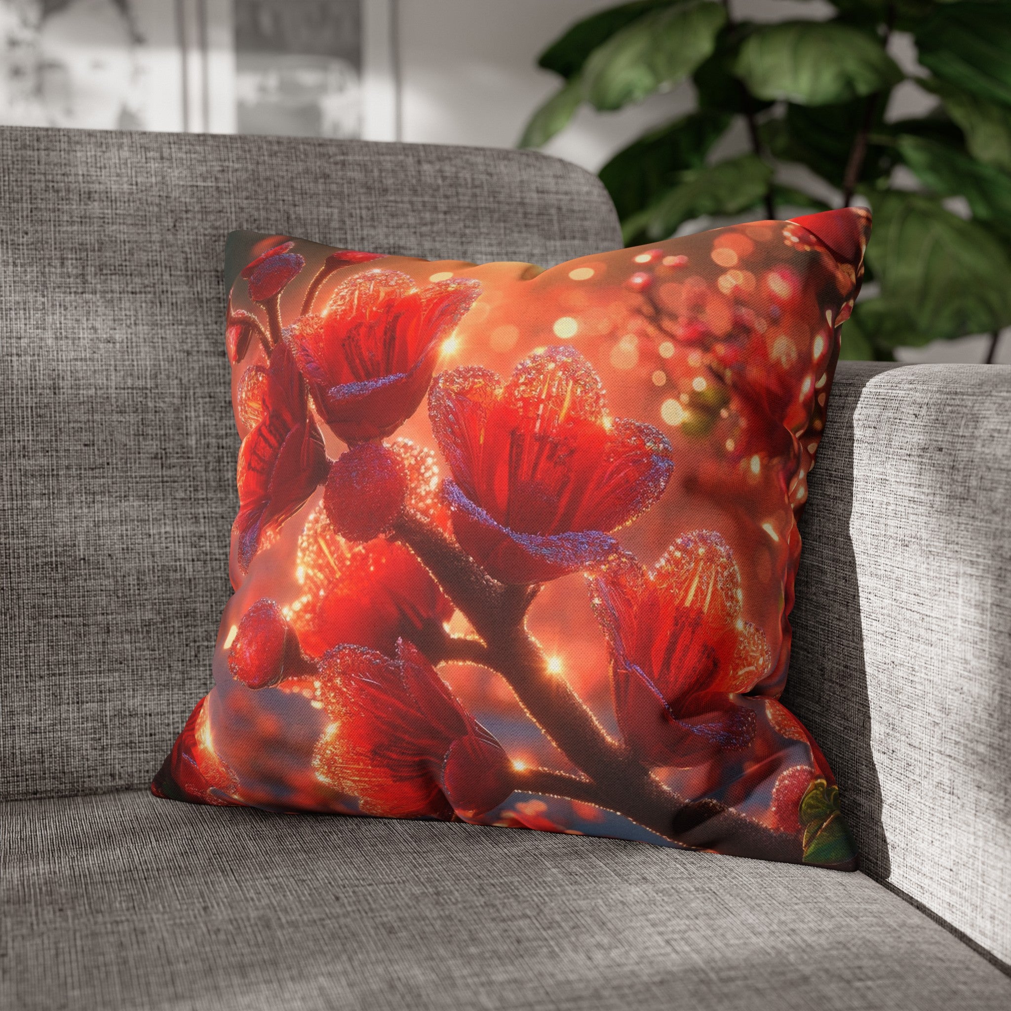 Red diamond flowers (2) -  Polyester Square Pillowcase