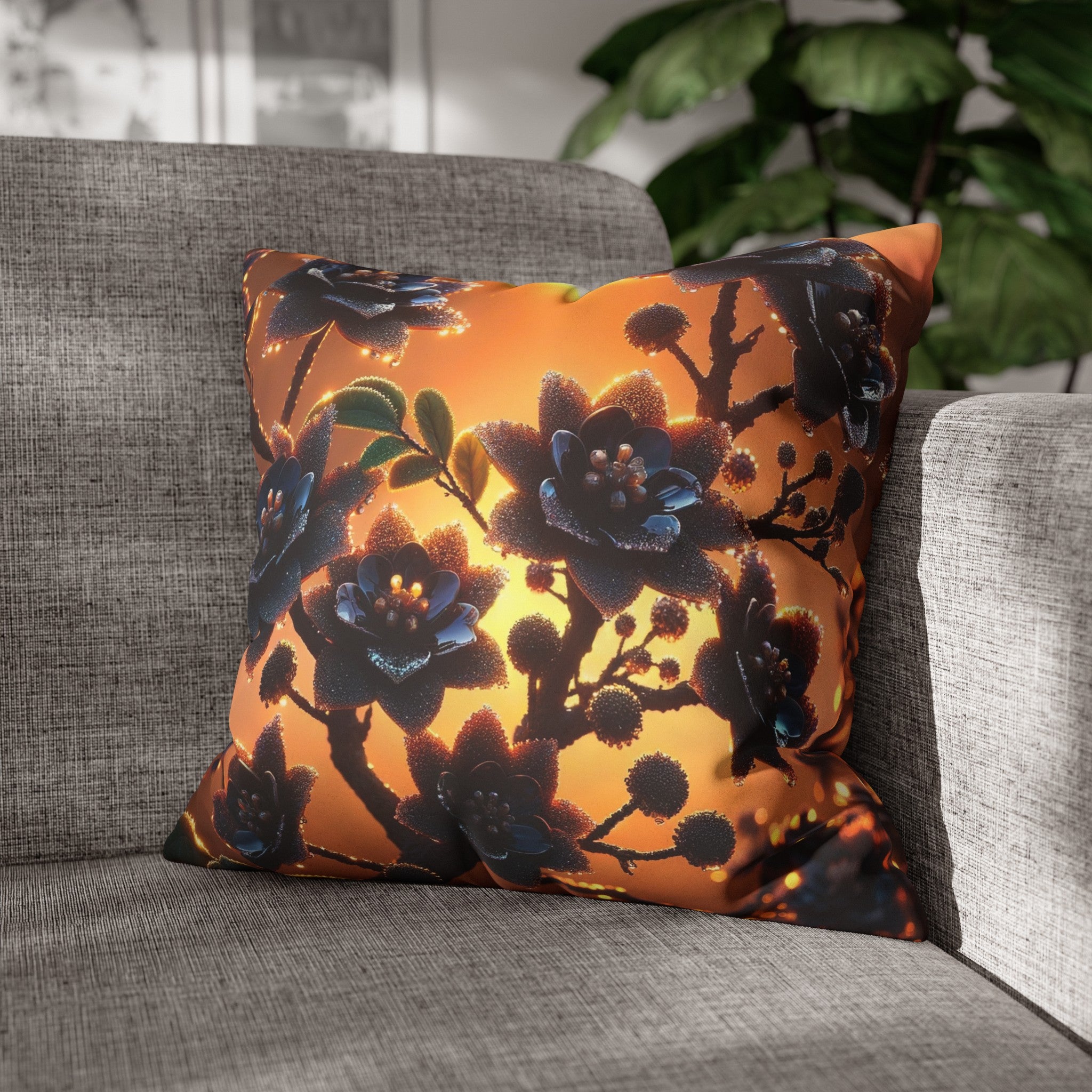 Black diamond flowers (3) - Suede Square Pillowcase