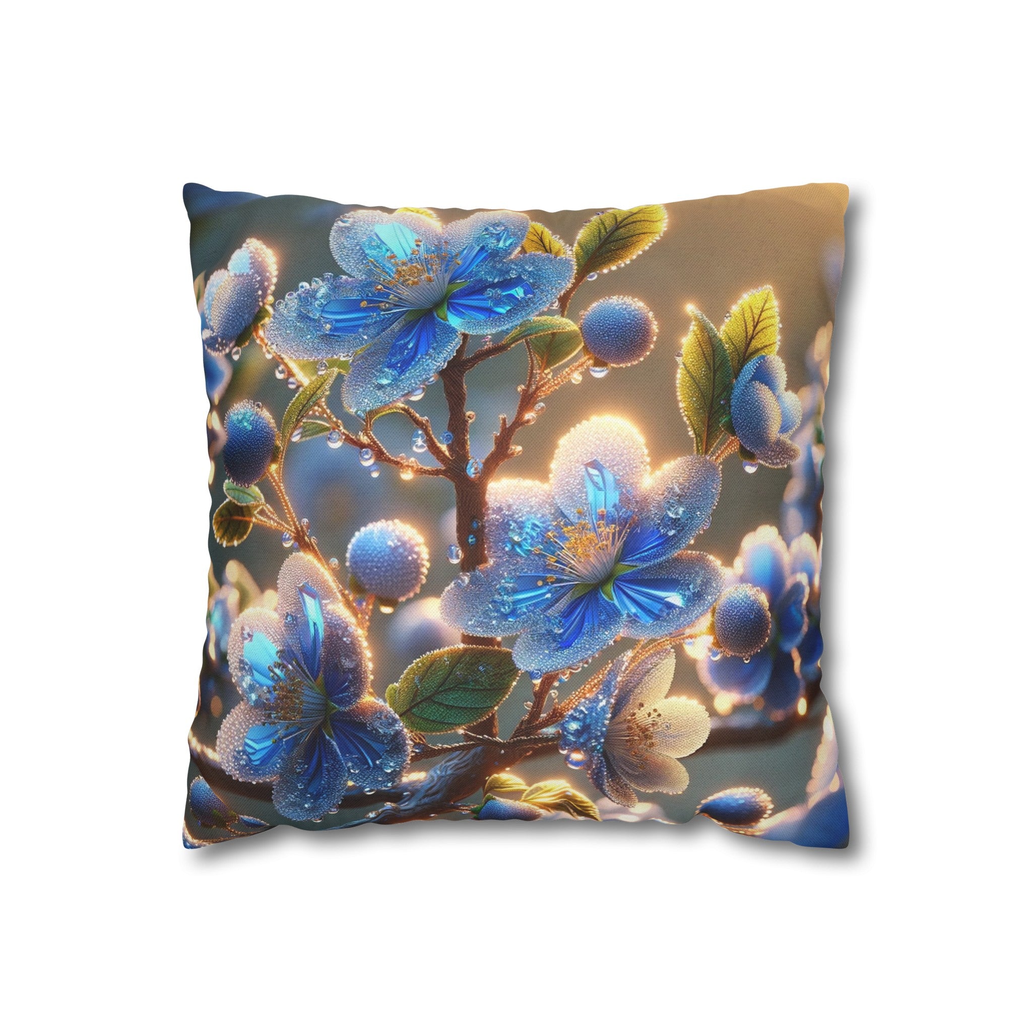 Blue, diamond flowers (2) - Polyester Square Pillowcase