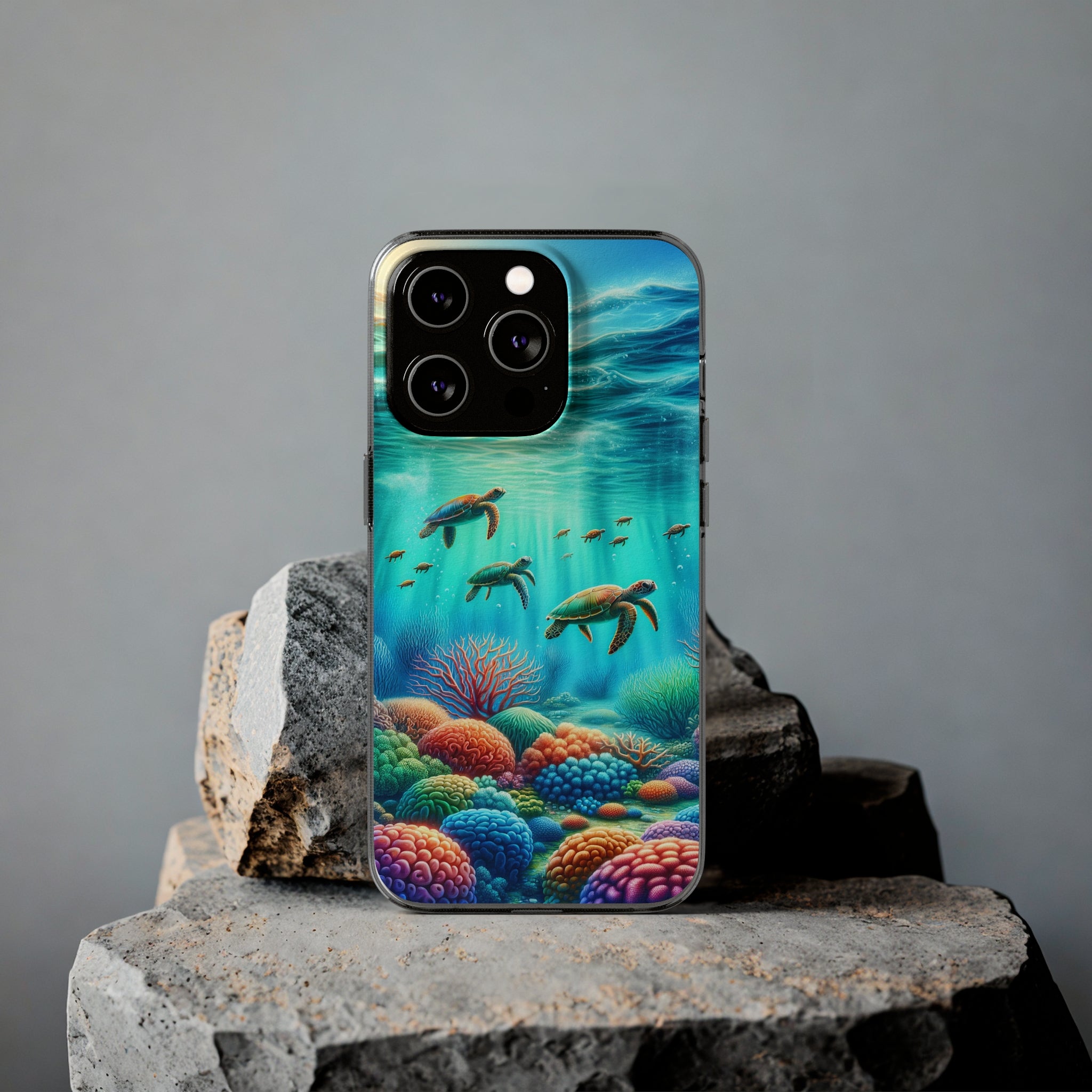 Turtles and coral reef - Soft Phone Case