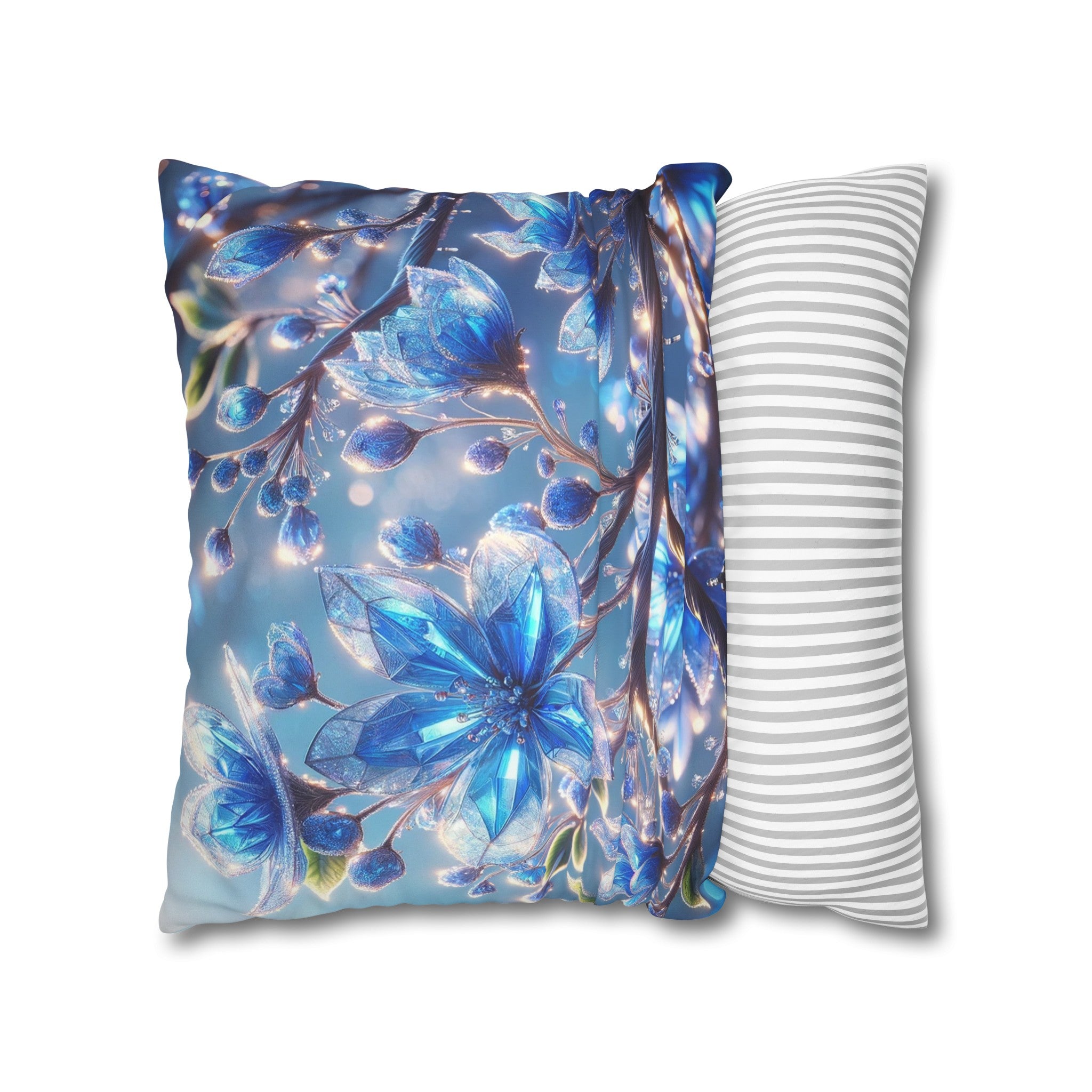 Blue, diamond flowers (5) - Suede Square Pillowcase