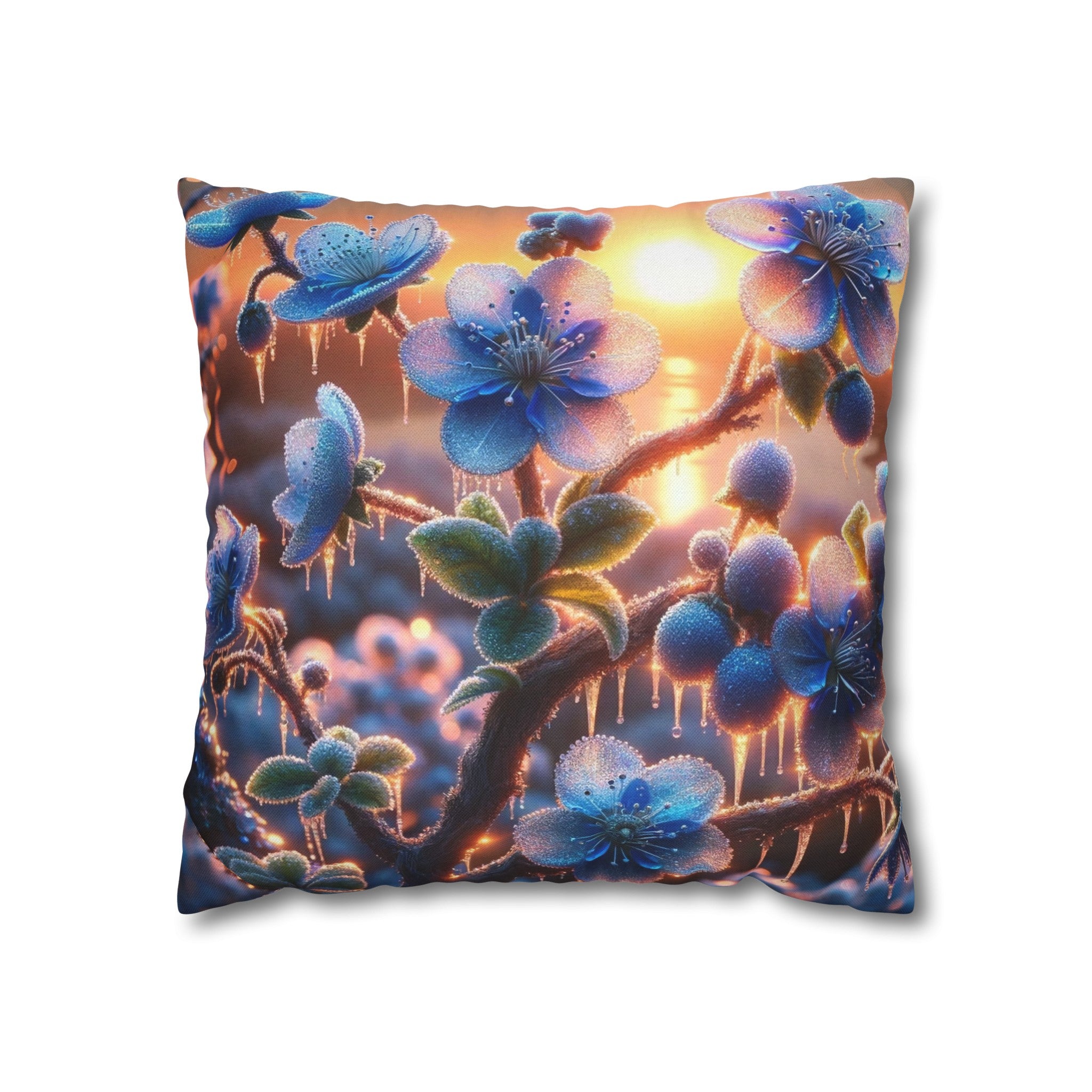 Blue, diamond flowers (1) - Polyester Square Pillowcase