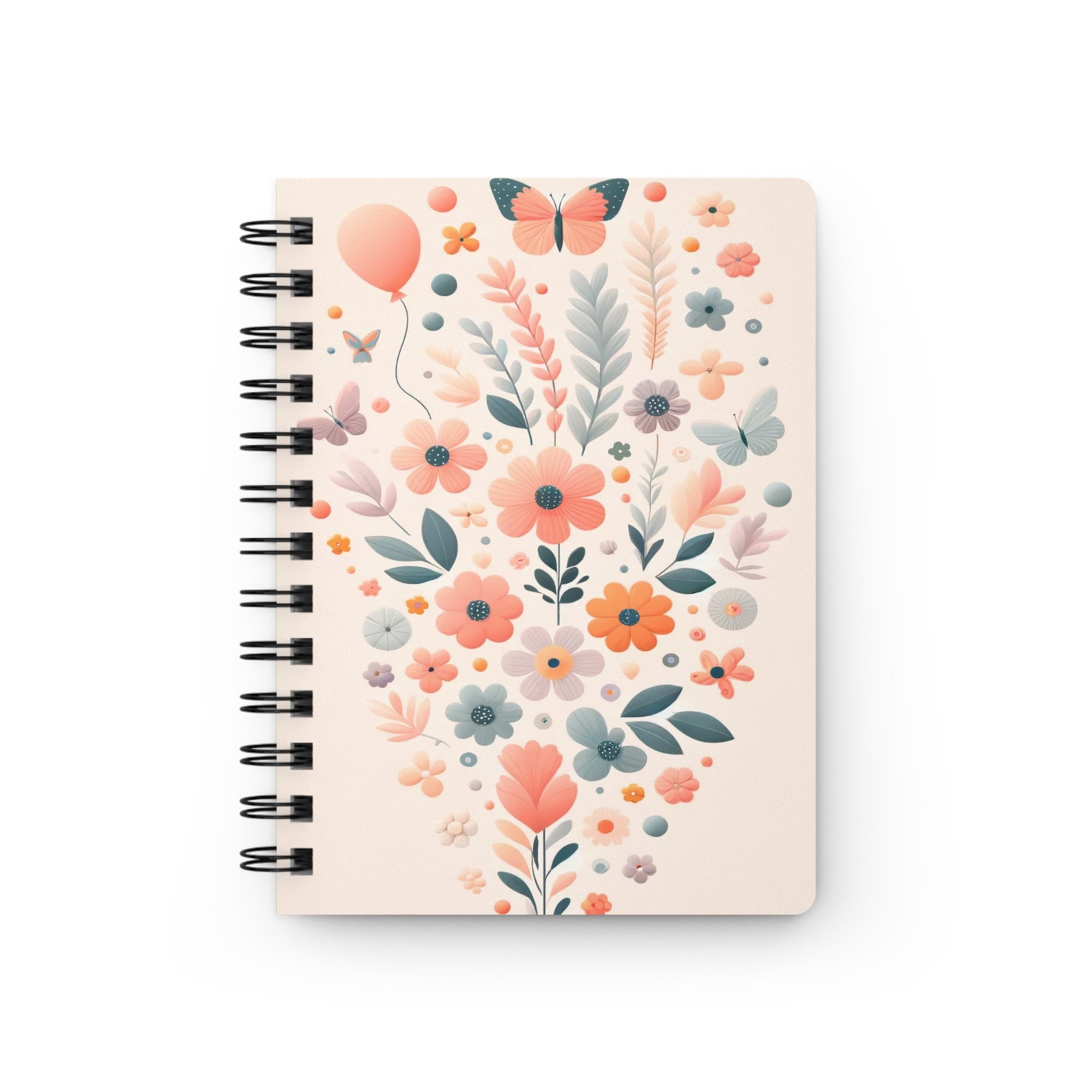 Bouquet of balloons, flowers and butterflies - Spiral Notebook