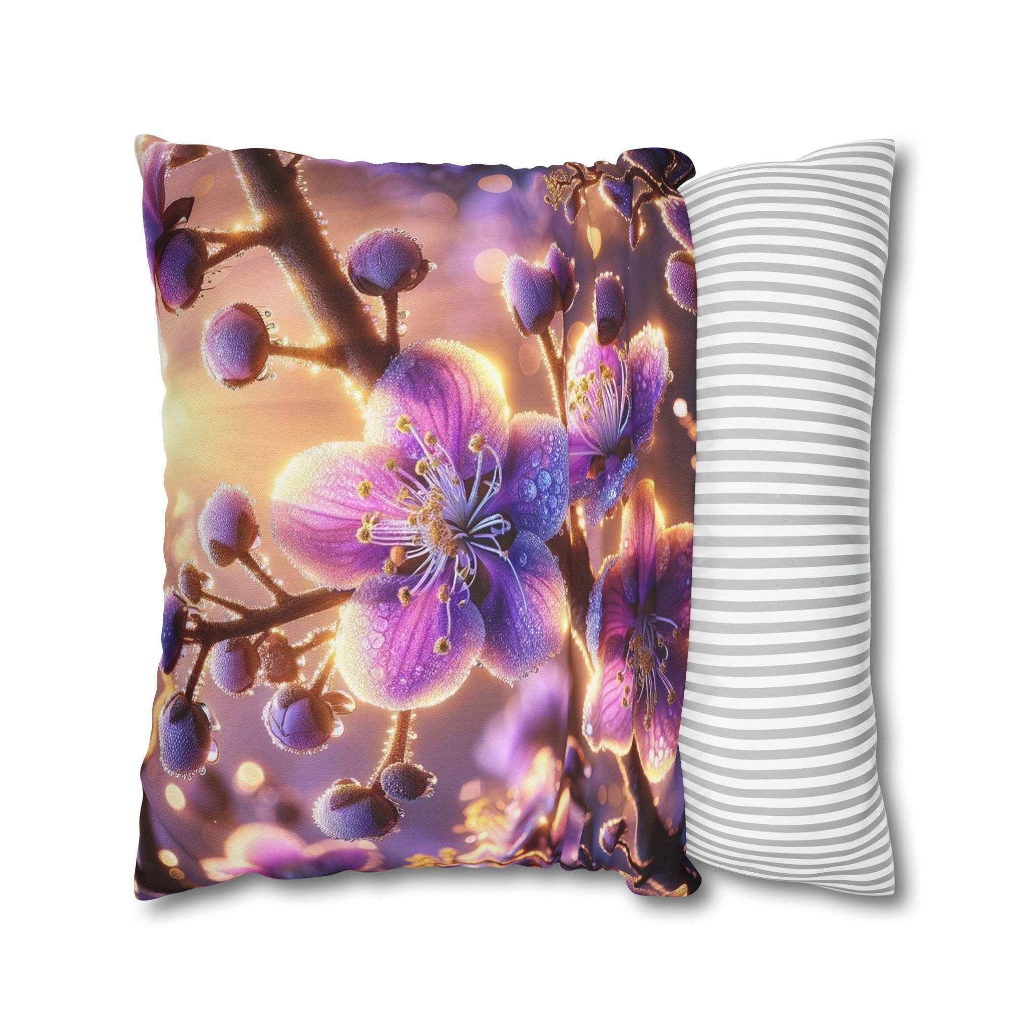 Purple diamond flowers (2) - Polyester Square Pillowcase