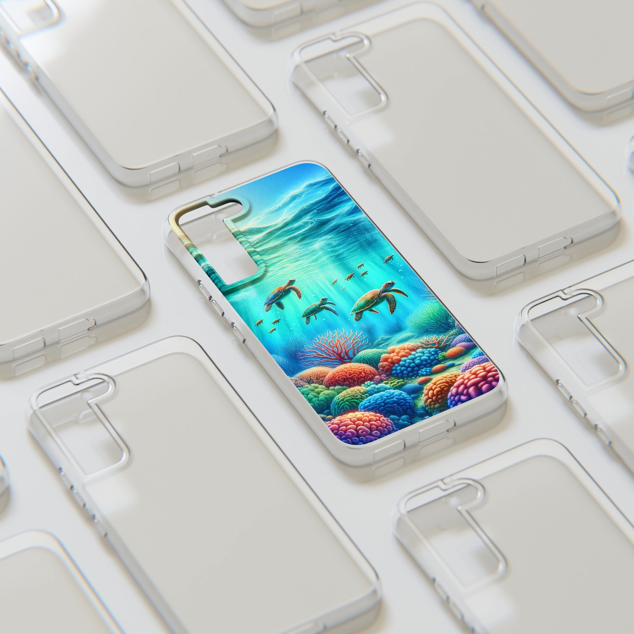 Turtles and coral reef - Soft Phone Case