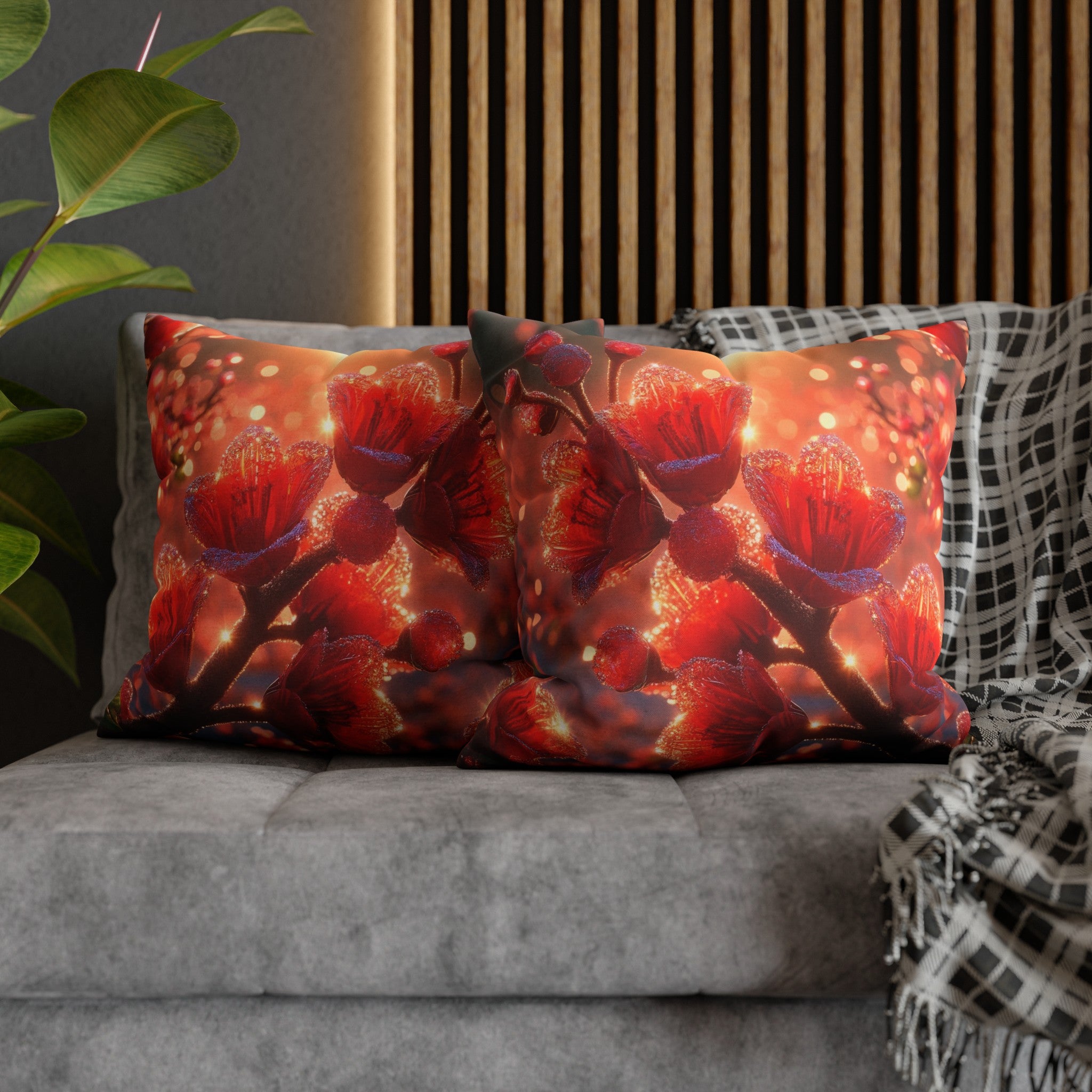 Red diamond flowers (2) -  Polyester Square Pillowcase