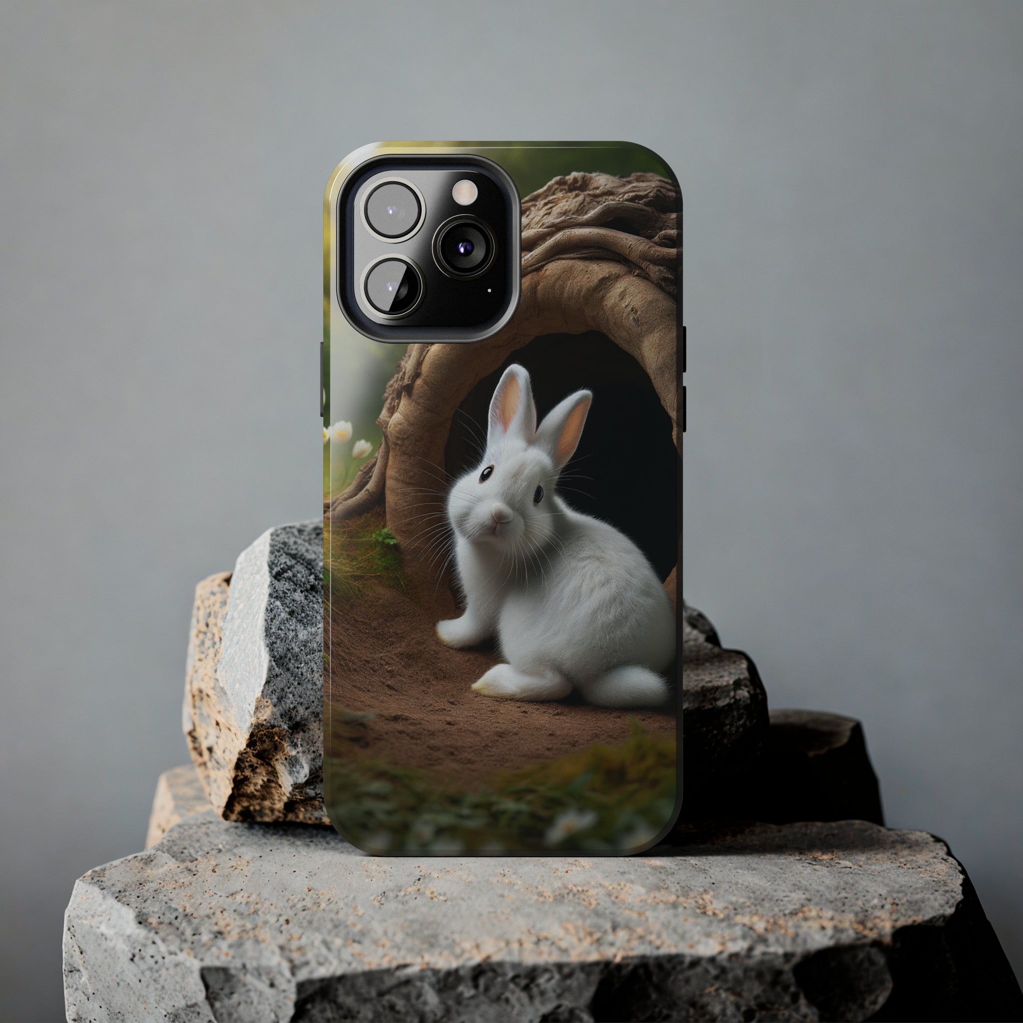 White curious rabbit - Tough Phone Case