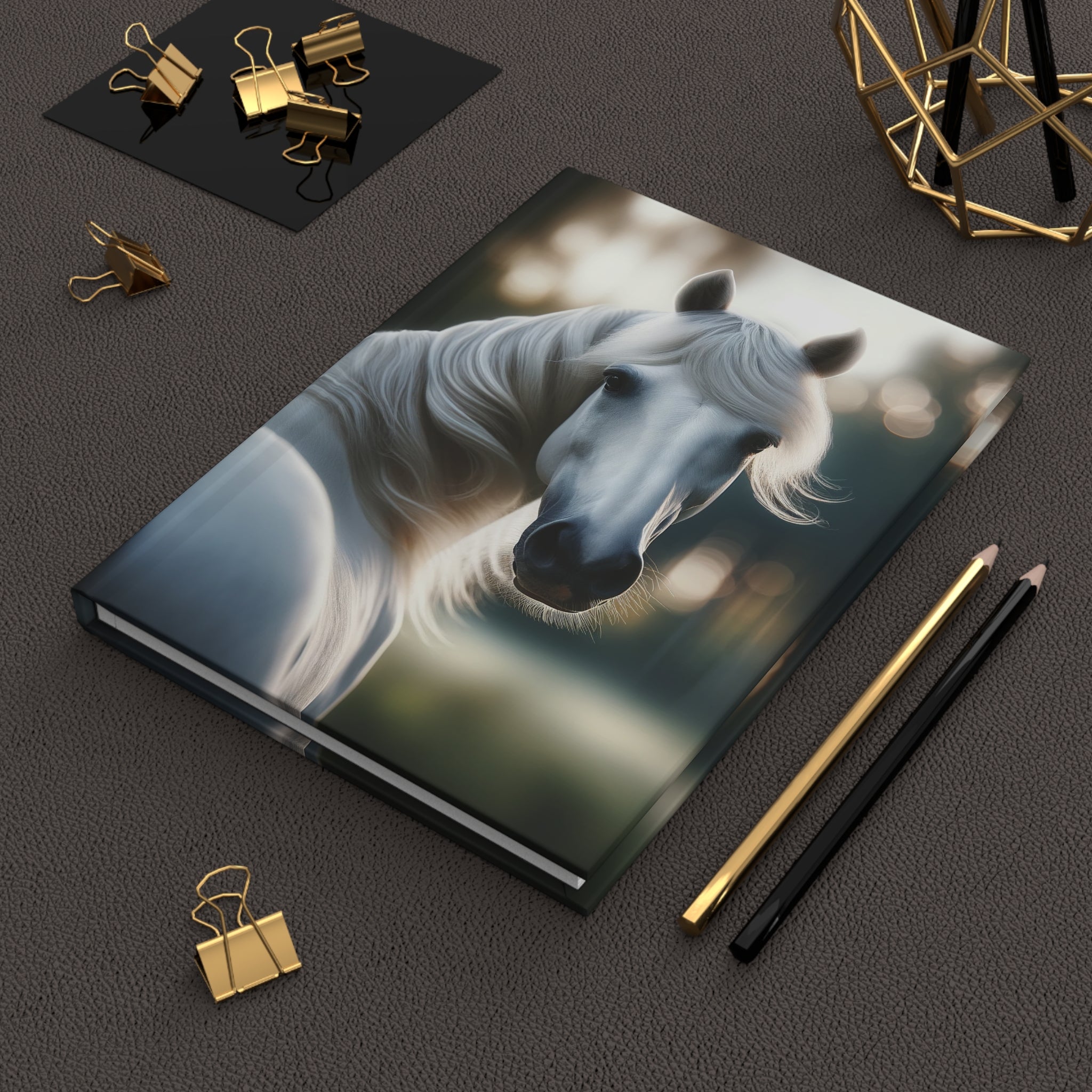 A curious, white horse - Hardcover Notebook