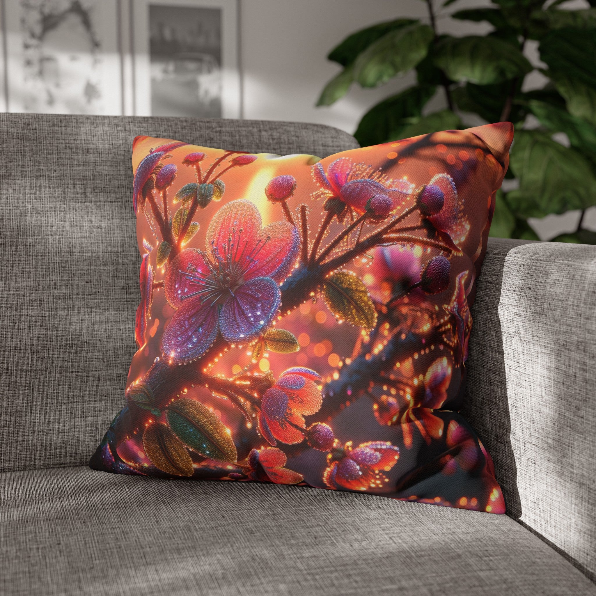 Pink diamond flowers (2) - Polyester Square Pillowcase