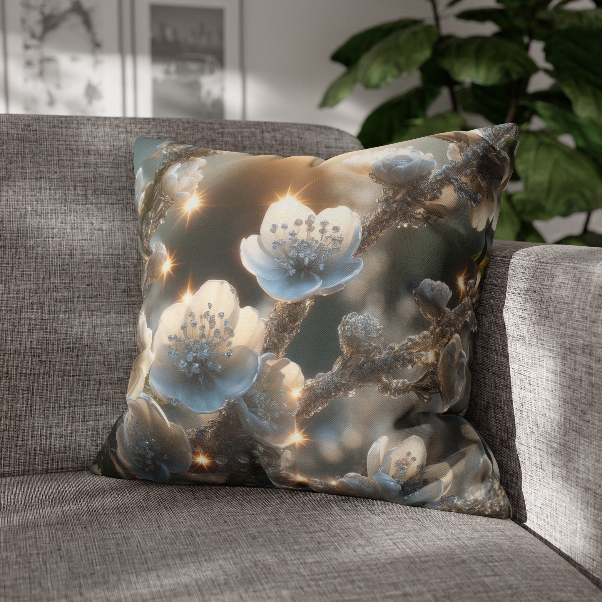 White diamond flowers (1) - Polyester Square Pillowcase