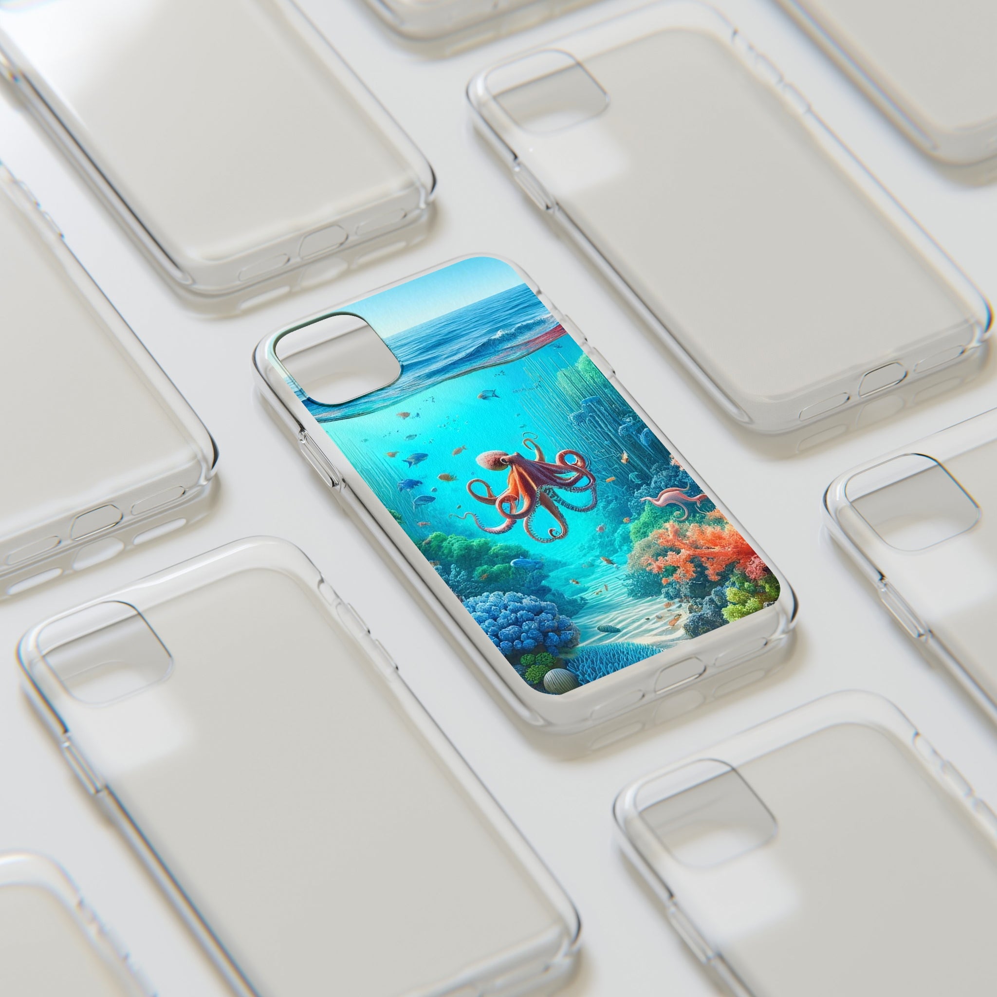 Octopus in turquoise water - Soft Phone Case