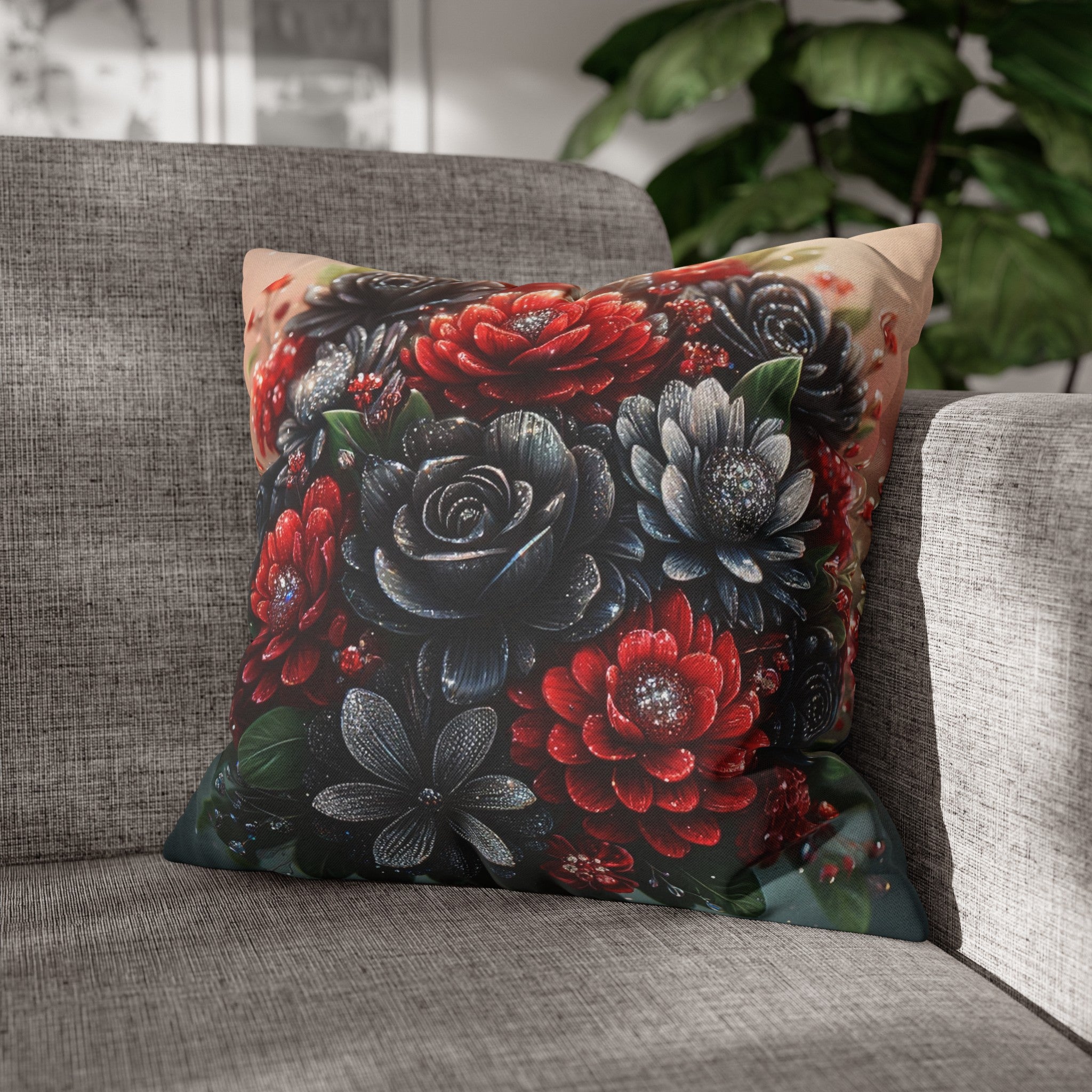 Black-Red Bouquet (1) - Polyester Square Pillowcase