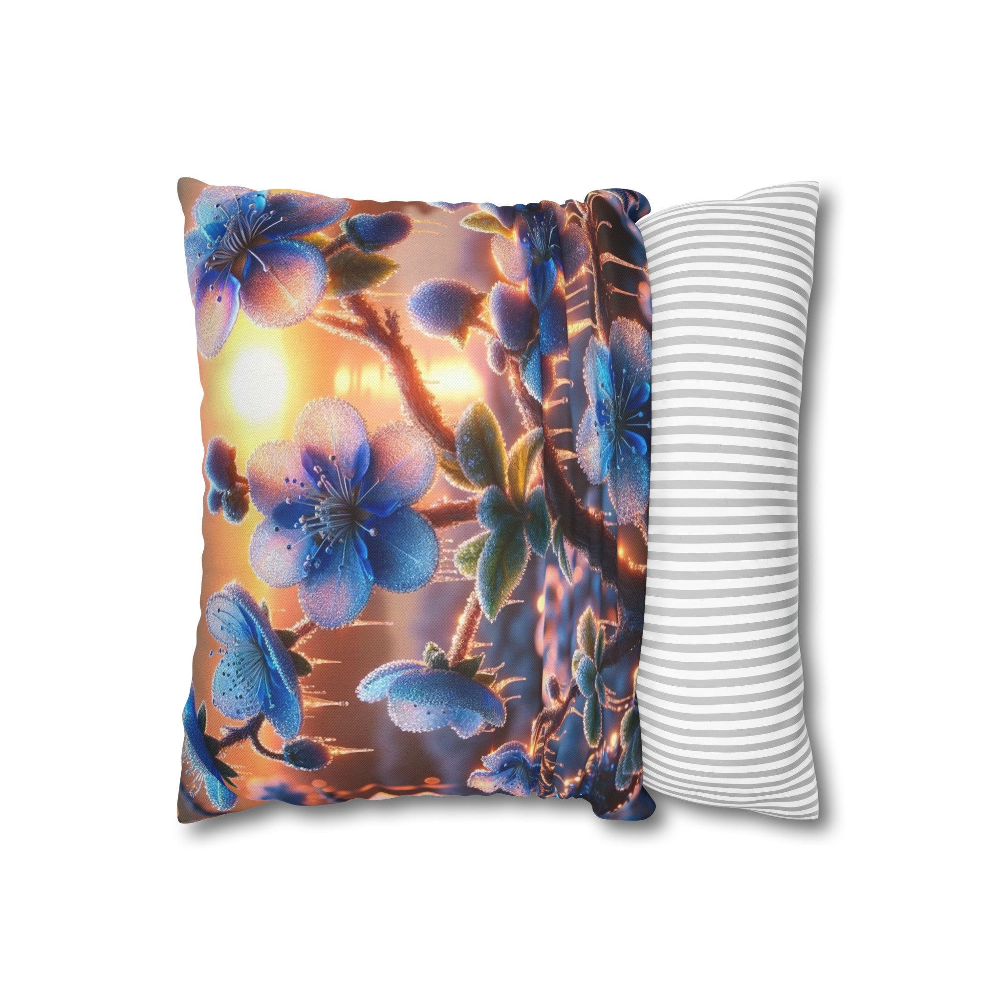 Blue, diamond flowers (1) - Polyester Square Pillowcase