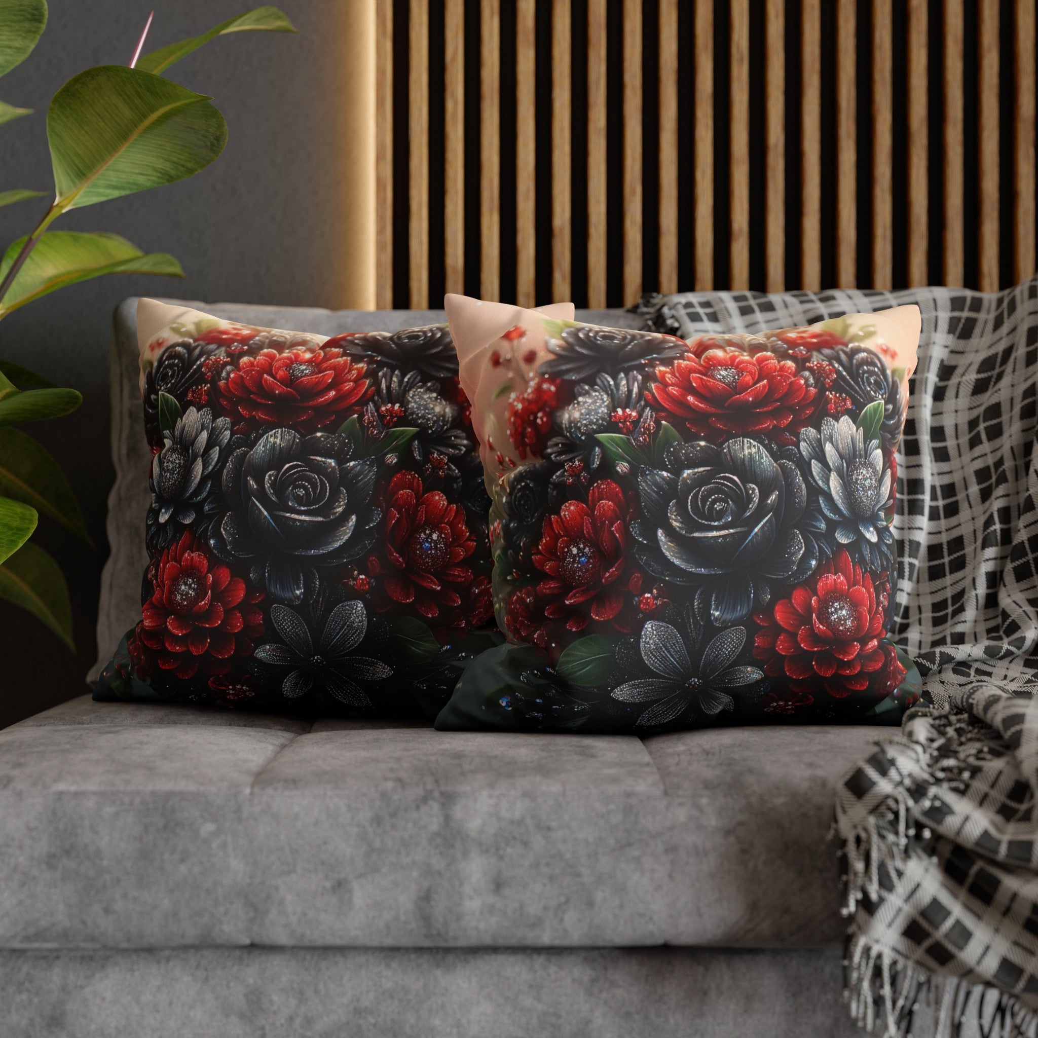 Black and Red Bouquet (1) - Suede Square Pillowcase