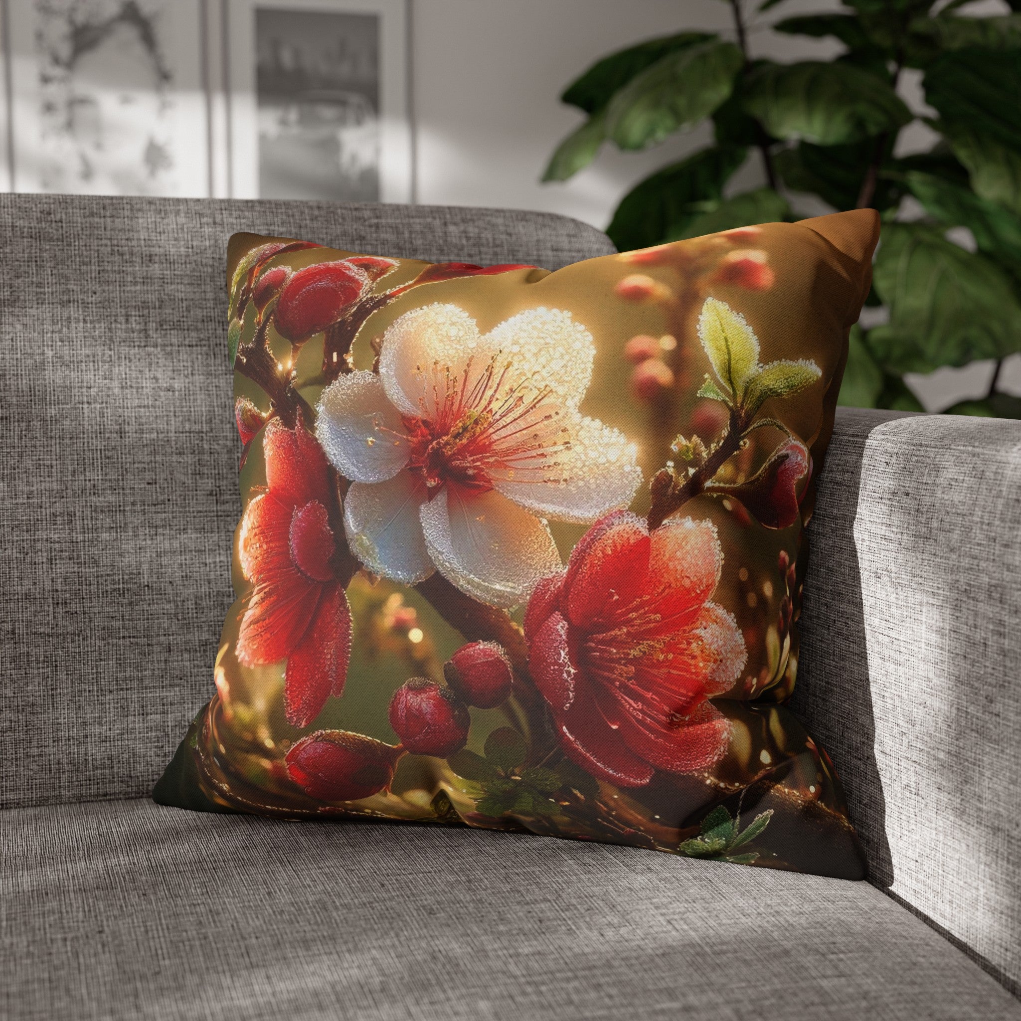 Red diamond flowers (4) - Polyester Square Pillowcase