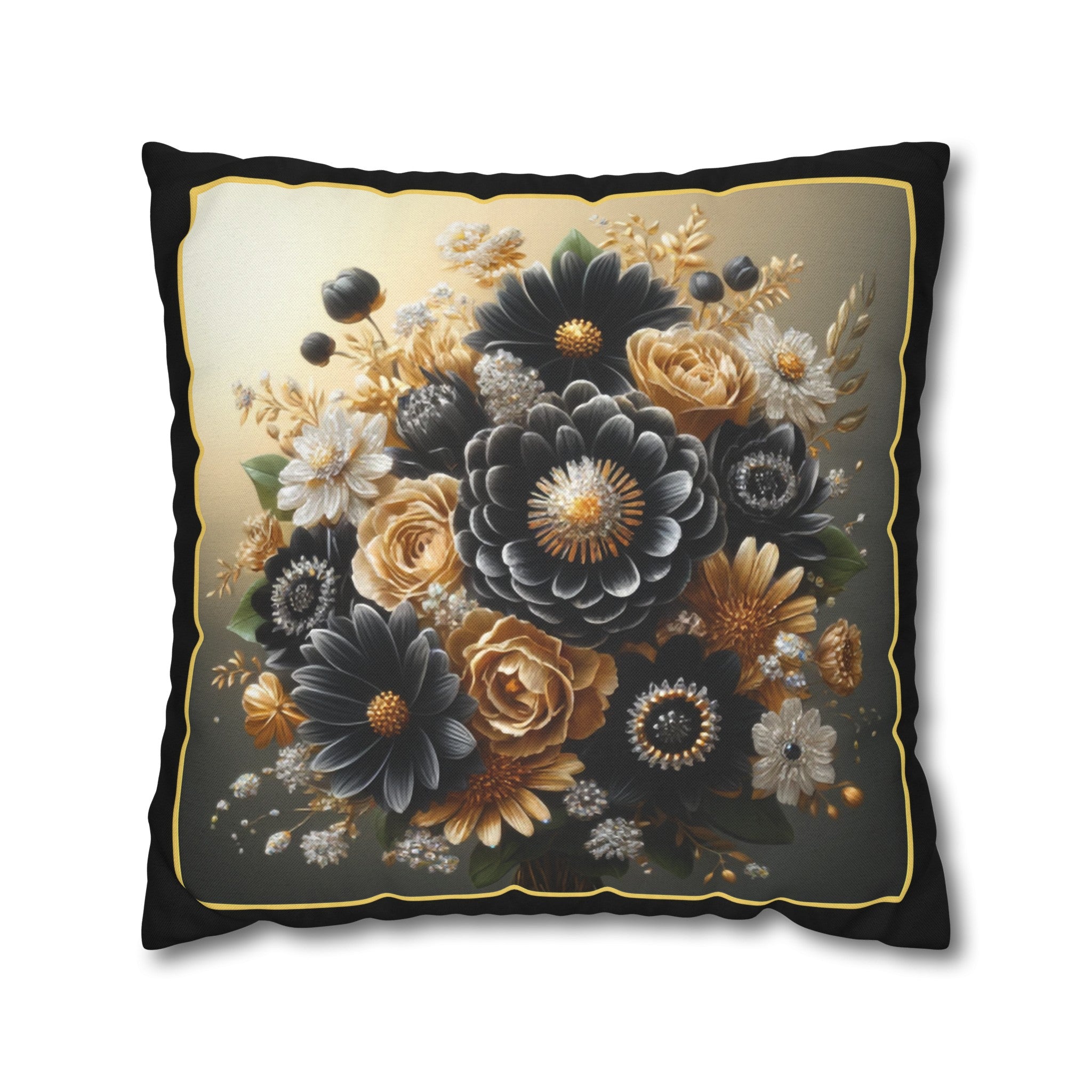 Black-Golden Bouquet (1) - Polyester Square Pillowcase