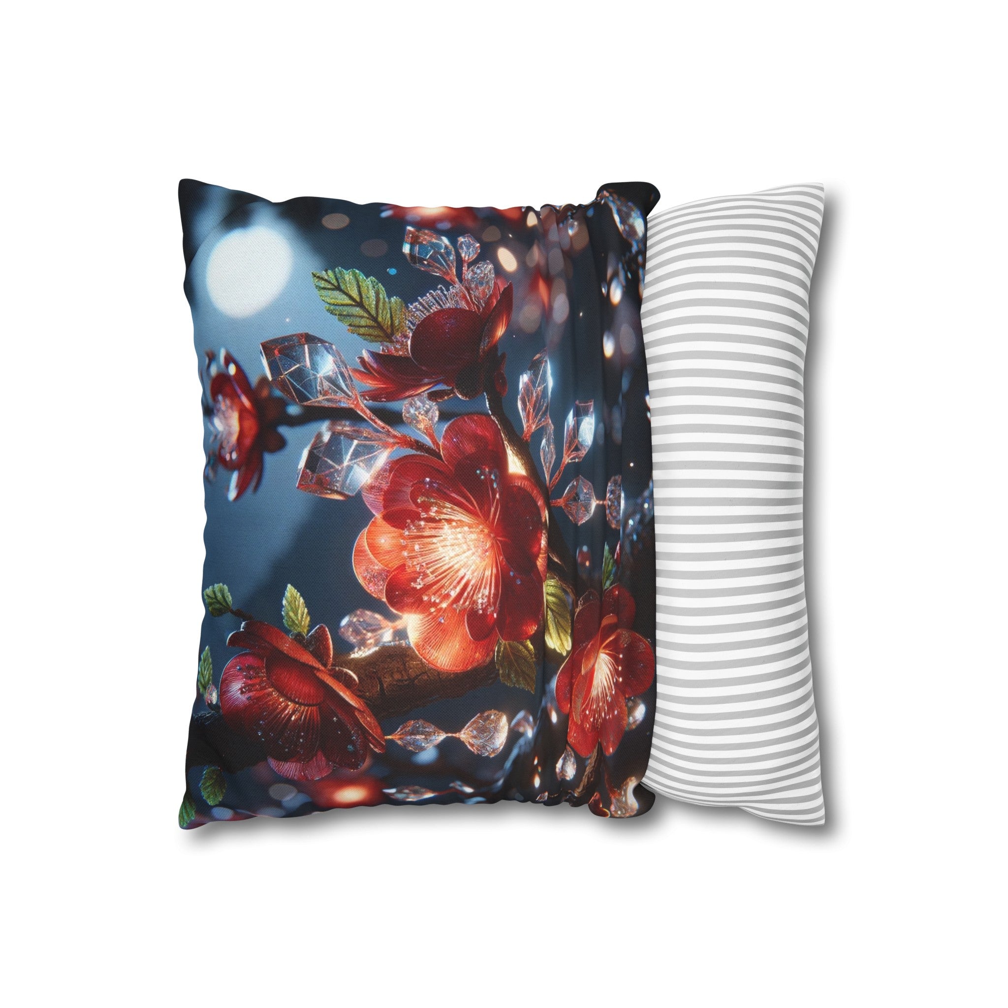 Red diamond flowers (5) - Polyester Square Pillowcase