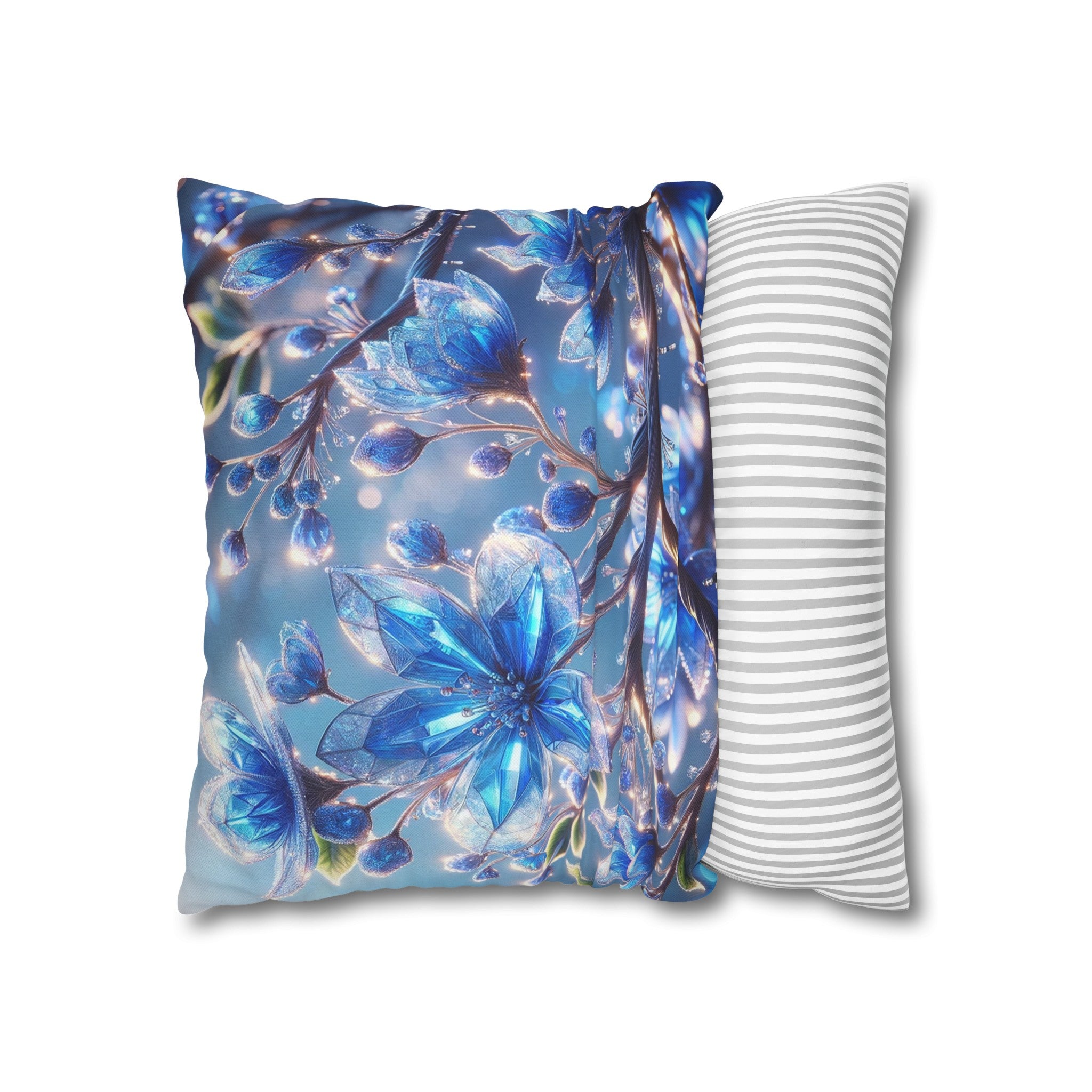 Blue, diamond flowers (5) - Polyester Square Pillowcase