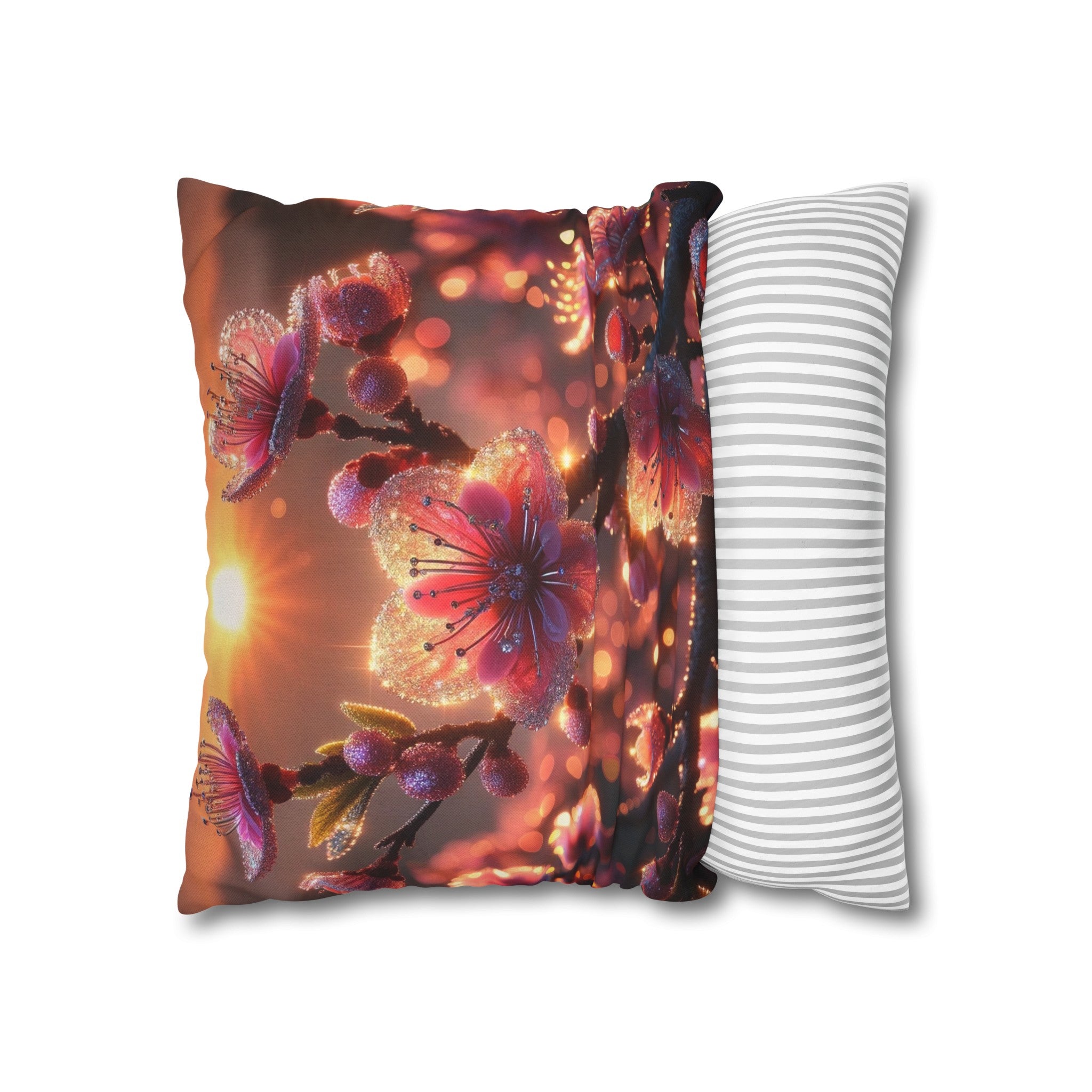 Pink diamond flowers (3) - Polyester Square Pillowcase