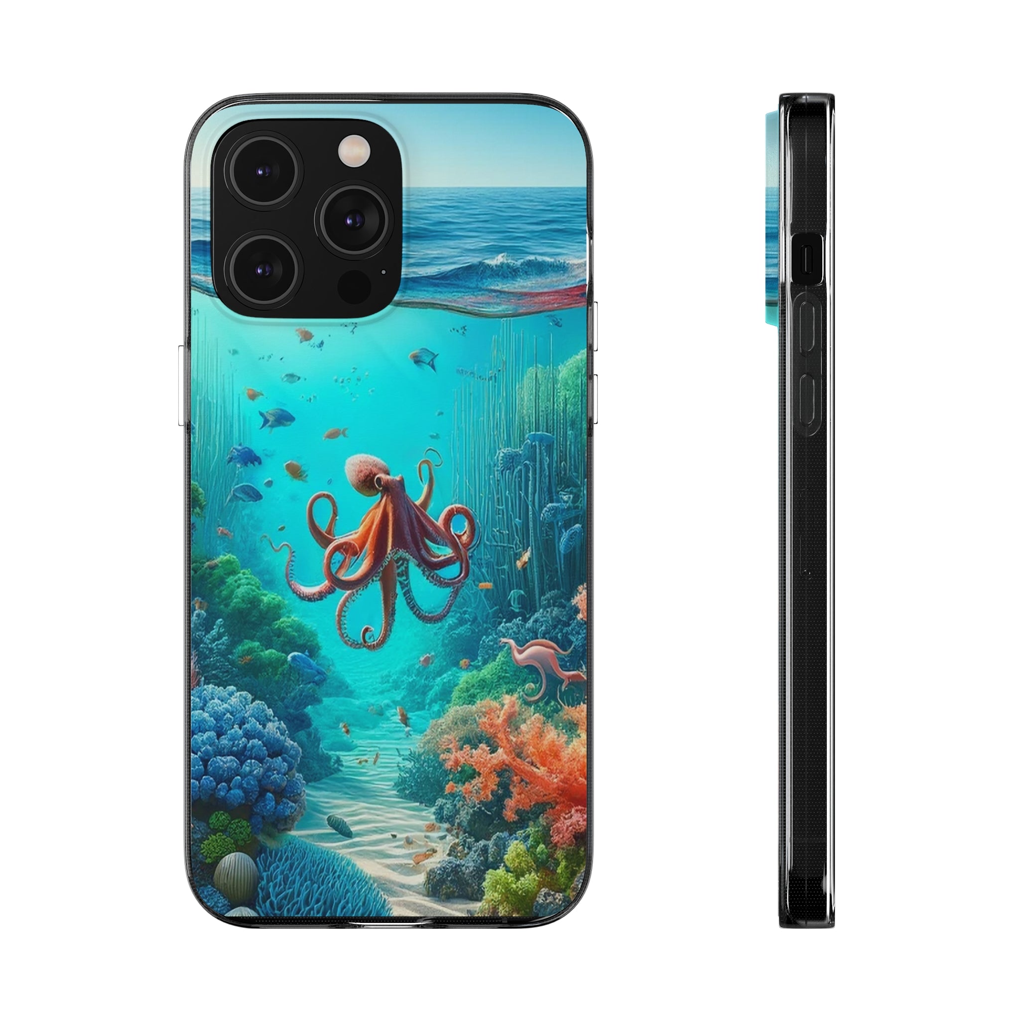 Octopus in turquoise water - Soft Phone Case