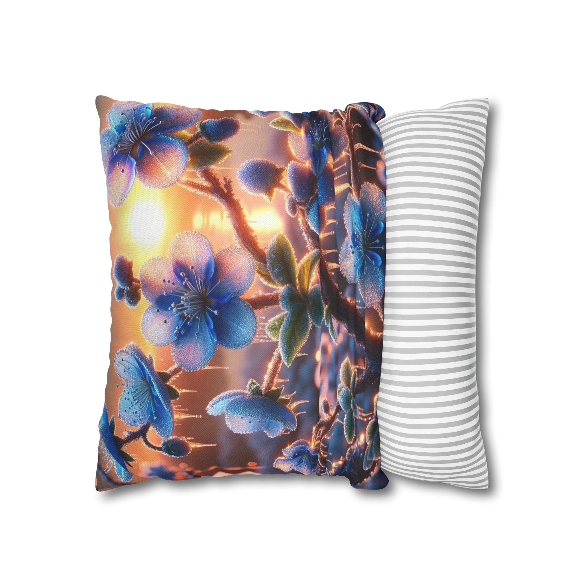 Blue, diamond flowers (1) - Polyester Square Pillowcase