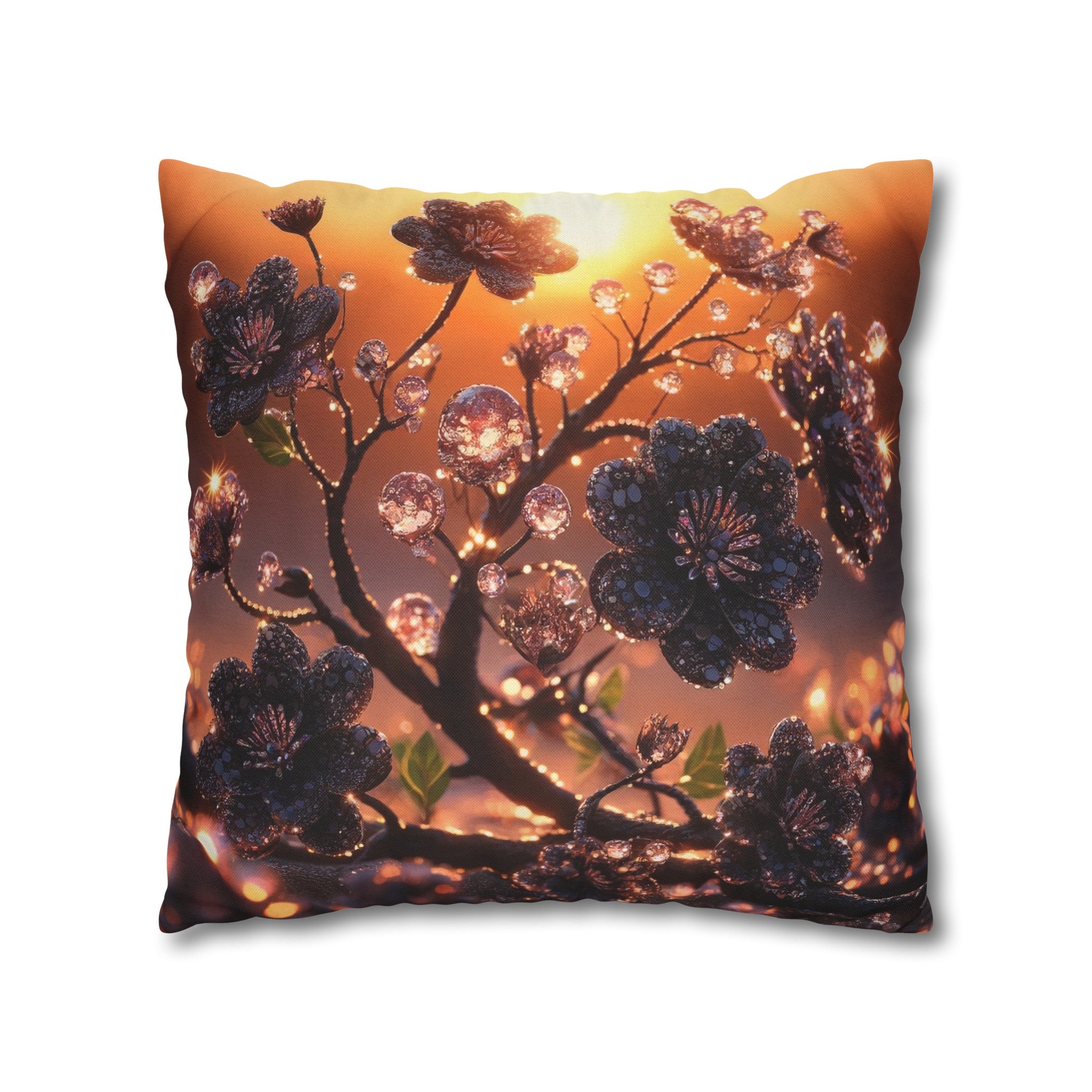 Black diamond flowers (2) - Polyester Square Pillowcase