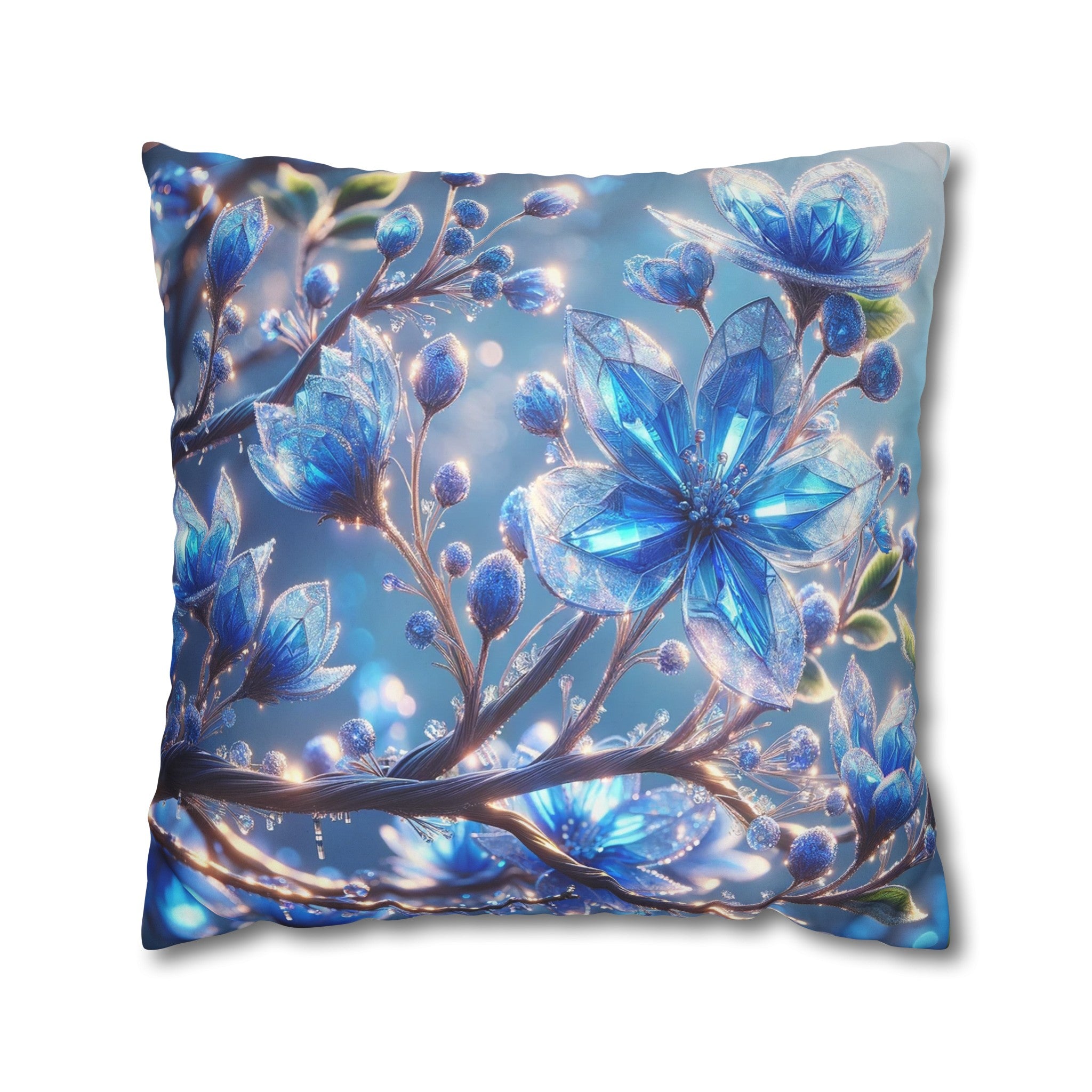 Blue, diamond flowers (5) - Suede Square Pillowcase