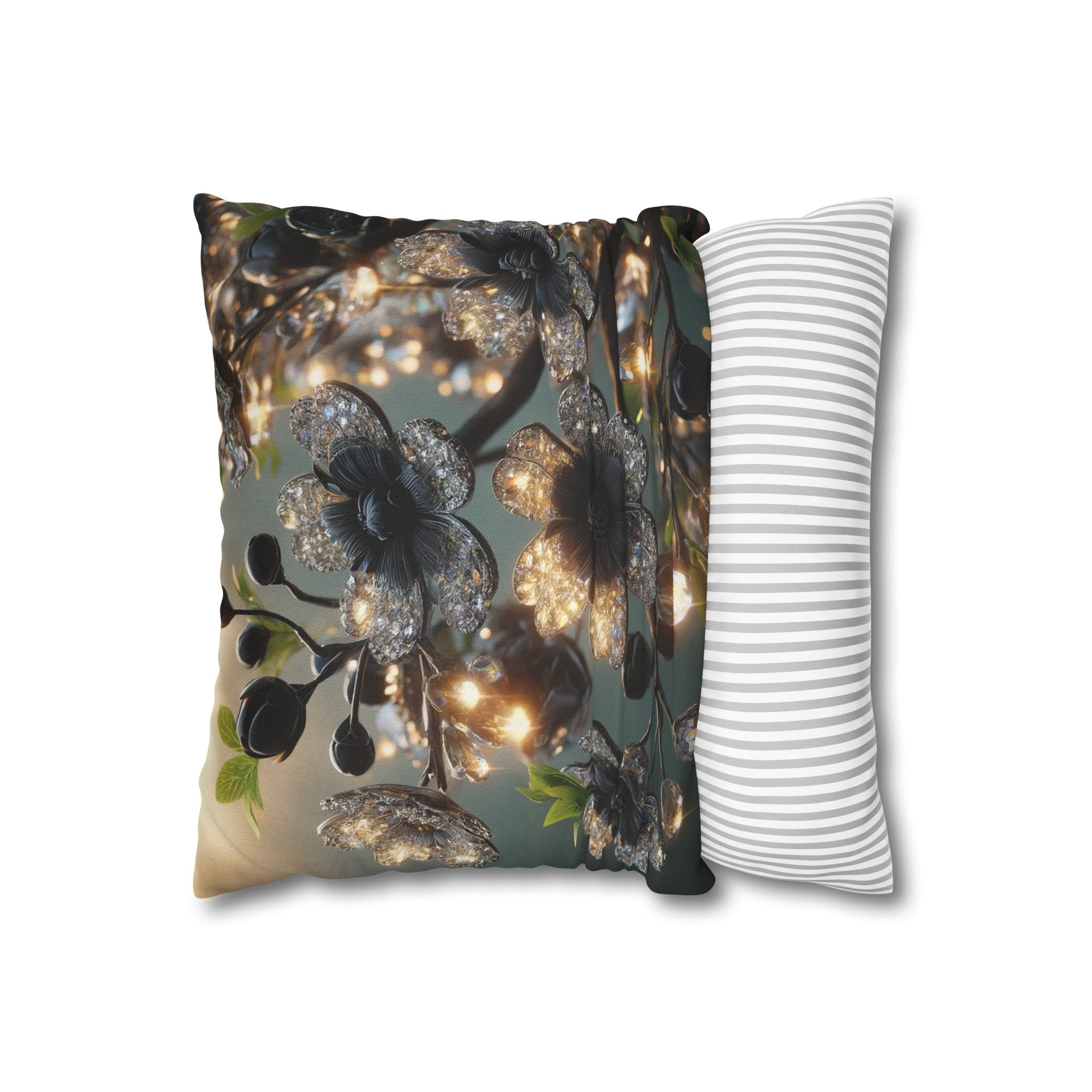 Black, diamond flowers (1) - Polyester Square Pillowcase