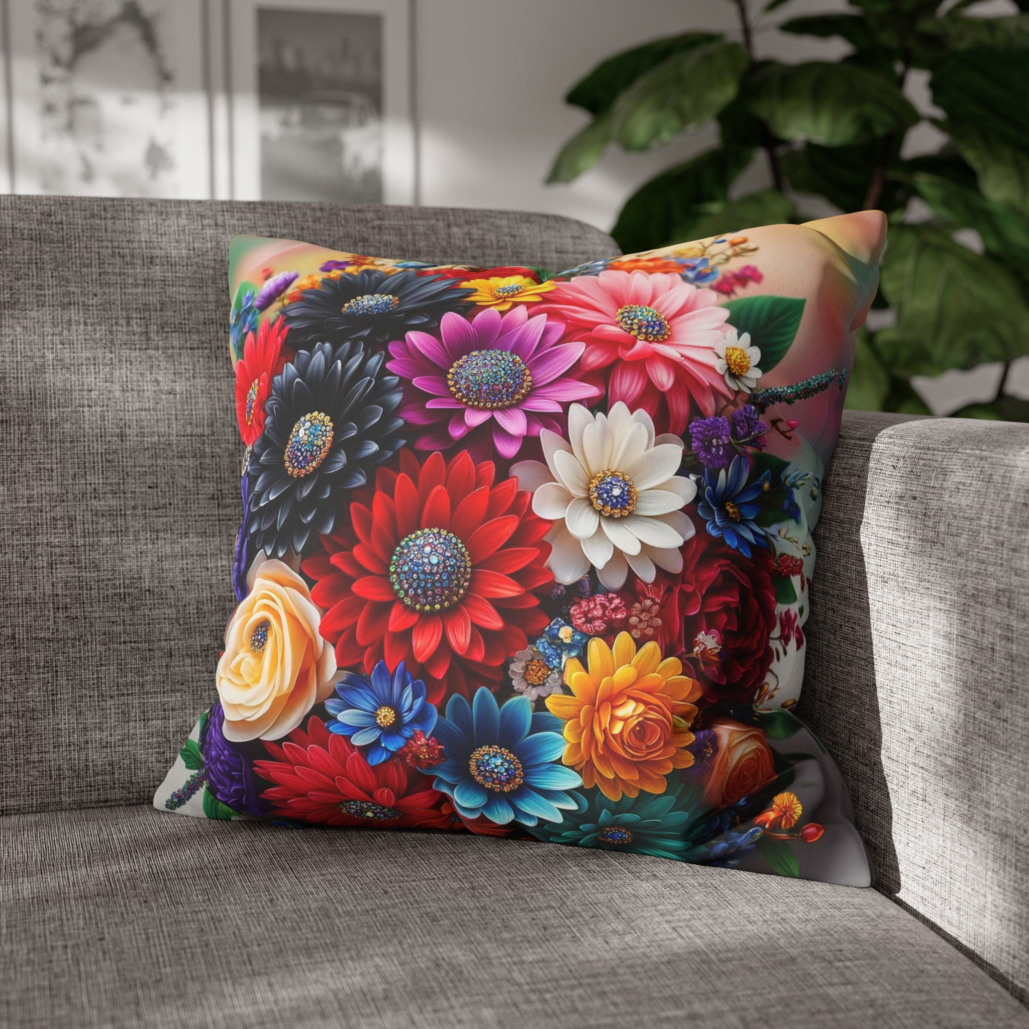 Colourful Bouquet (3) - Suede Square Pillowcase