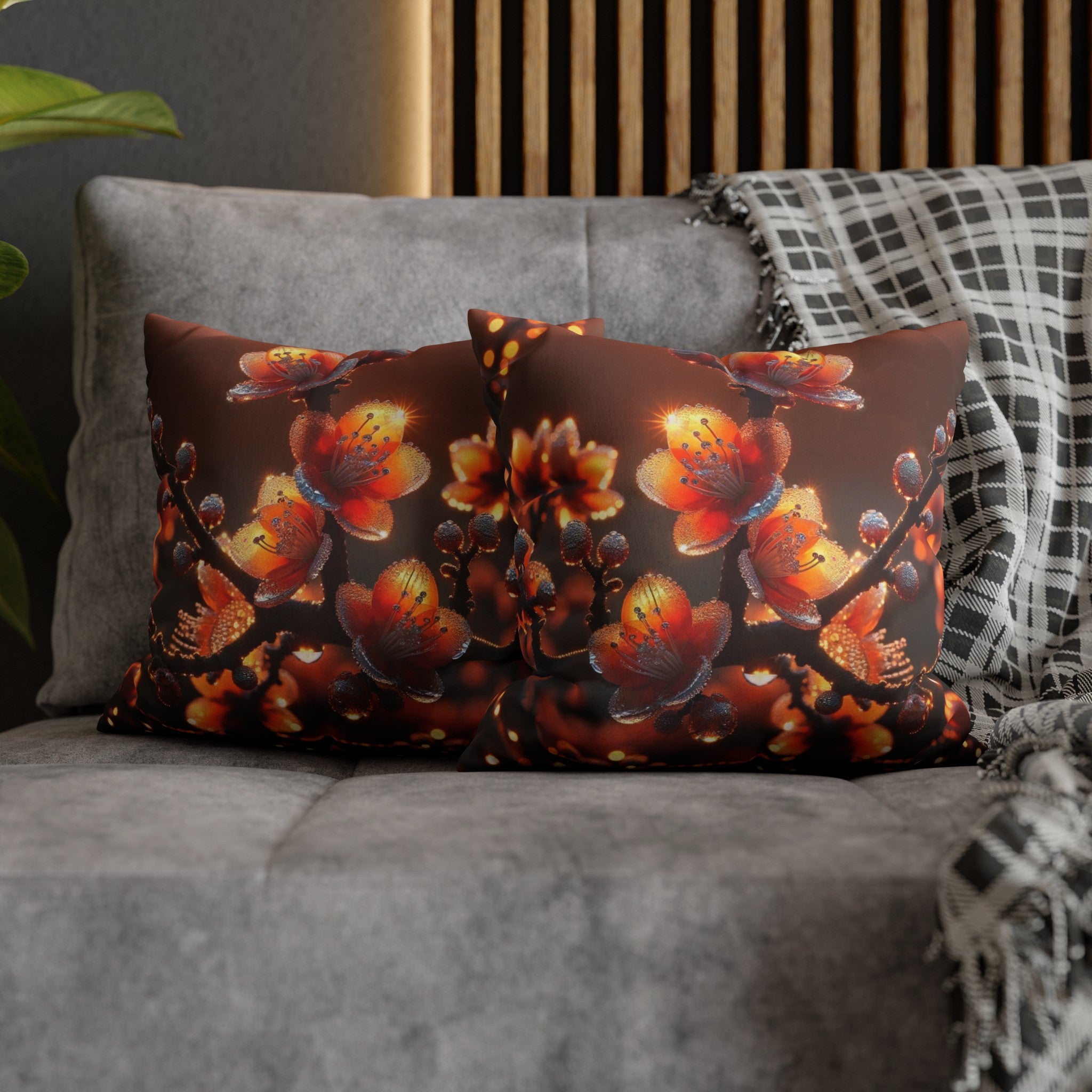 Orange diamond flowers (1) - Suede Square Pillowcase