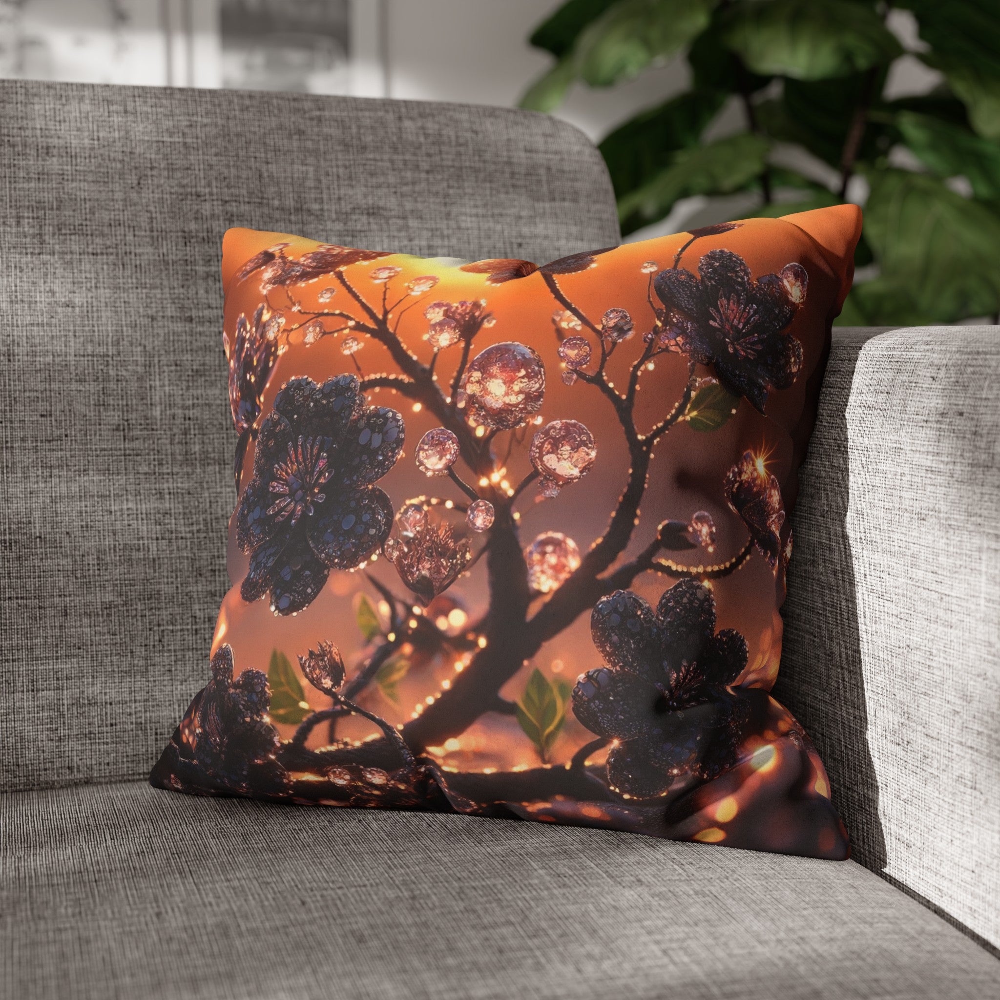 Black diamond flowers (2) - Suede Square Pillowcase