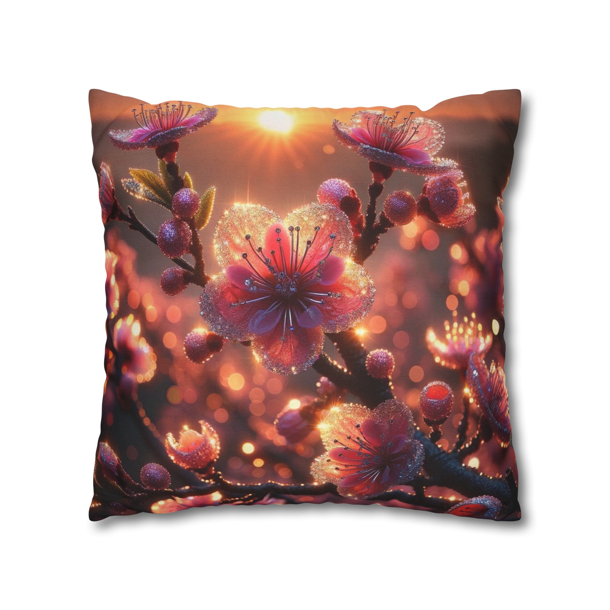 Pink diamond flowers (3) - Polyester Square Pillowcase