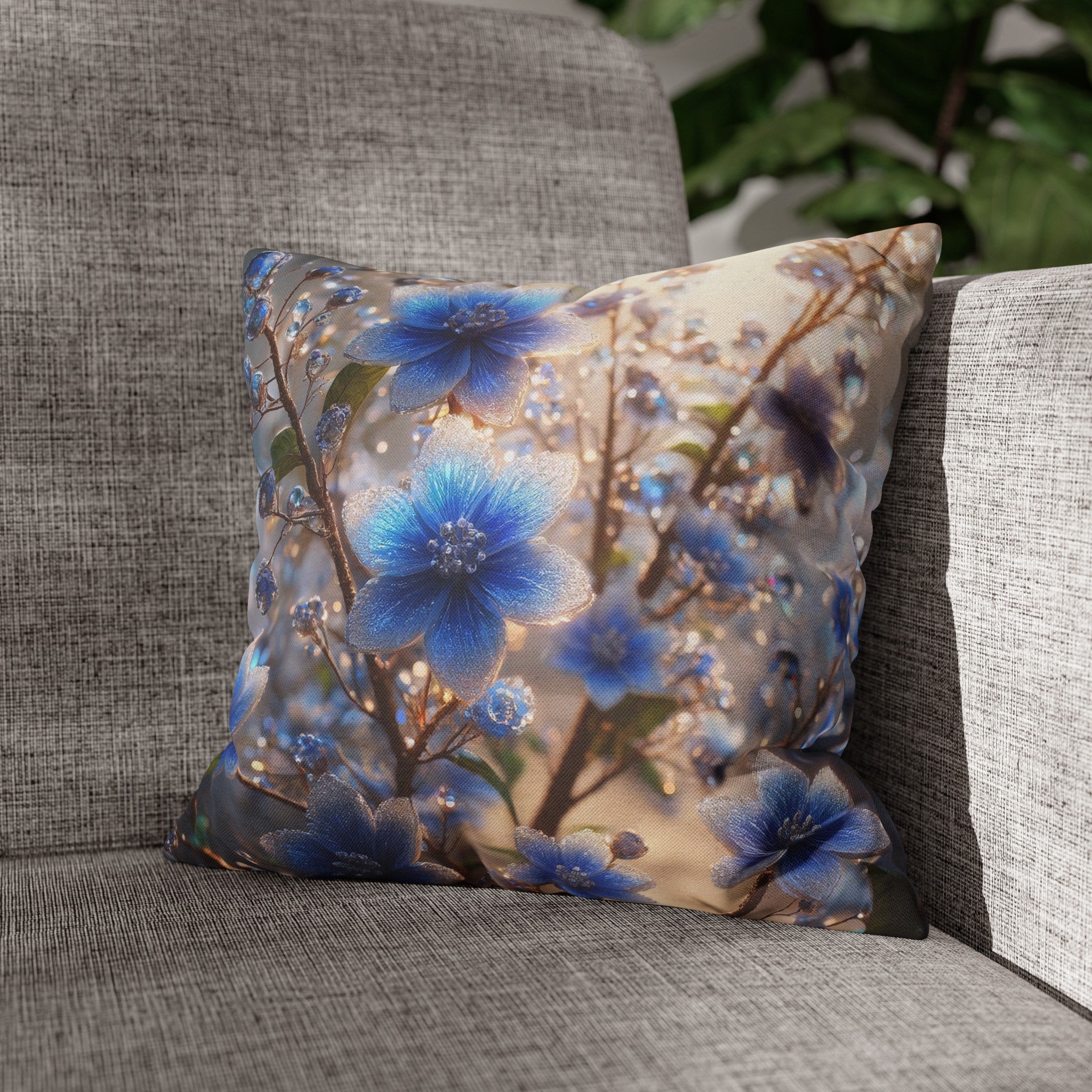 Blue, diamond flowers (4) - Polyester Square Pillowcase