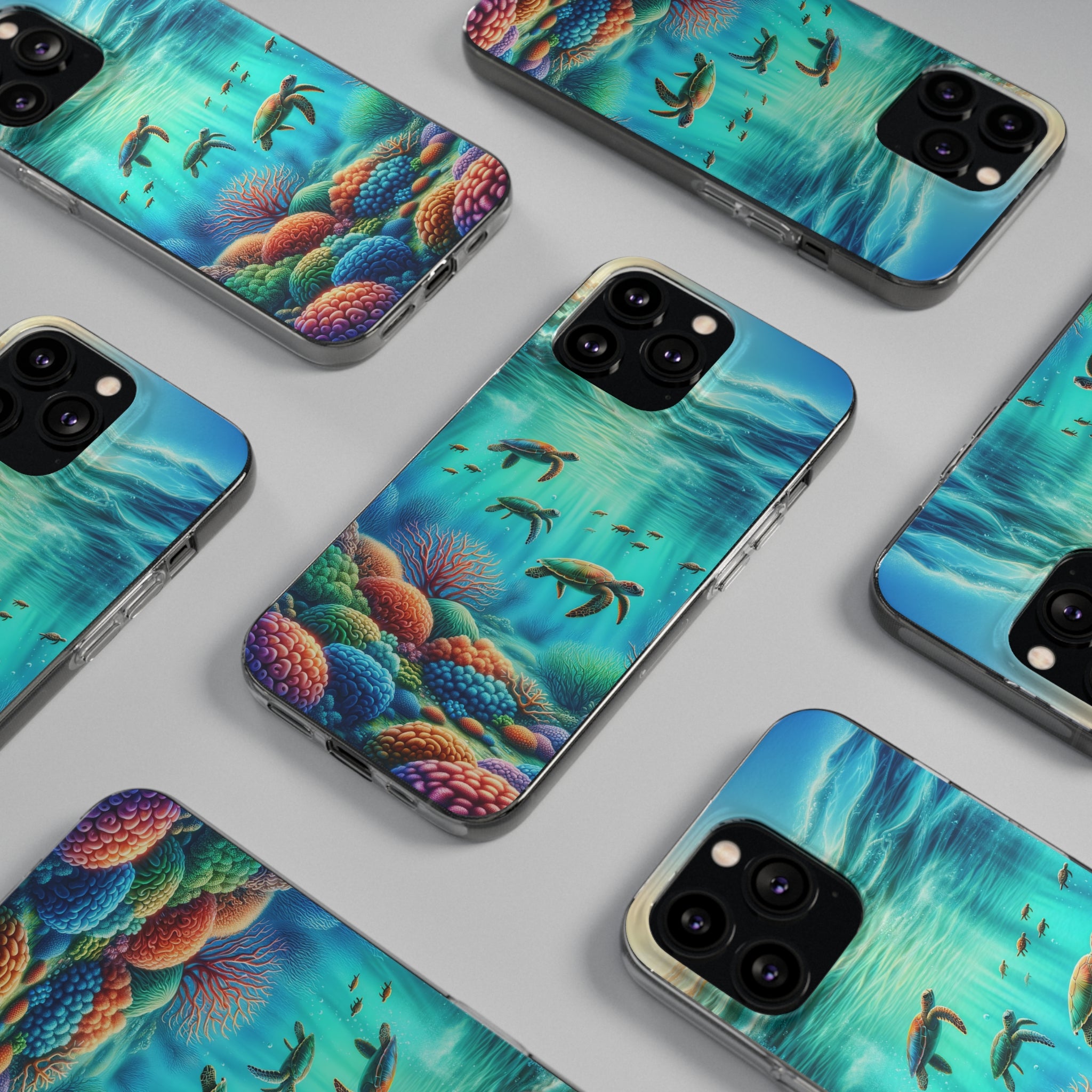 Turtles and coral reef - Soft Phone Case