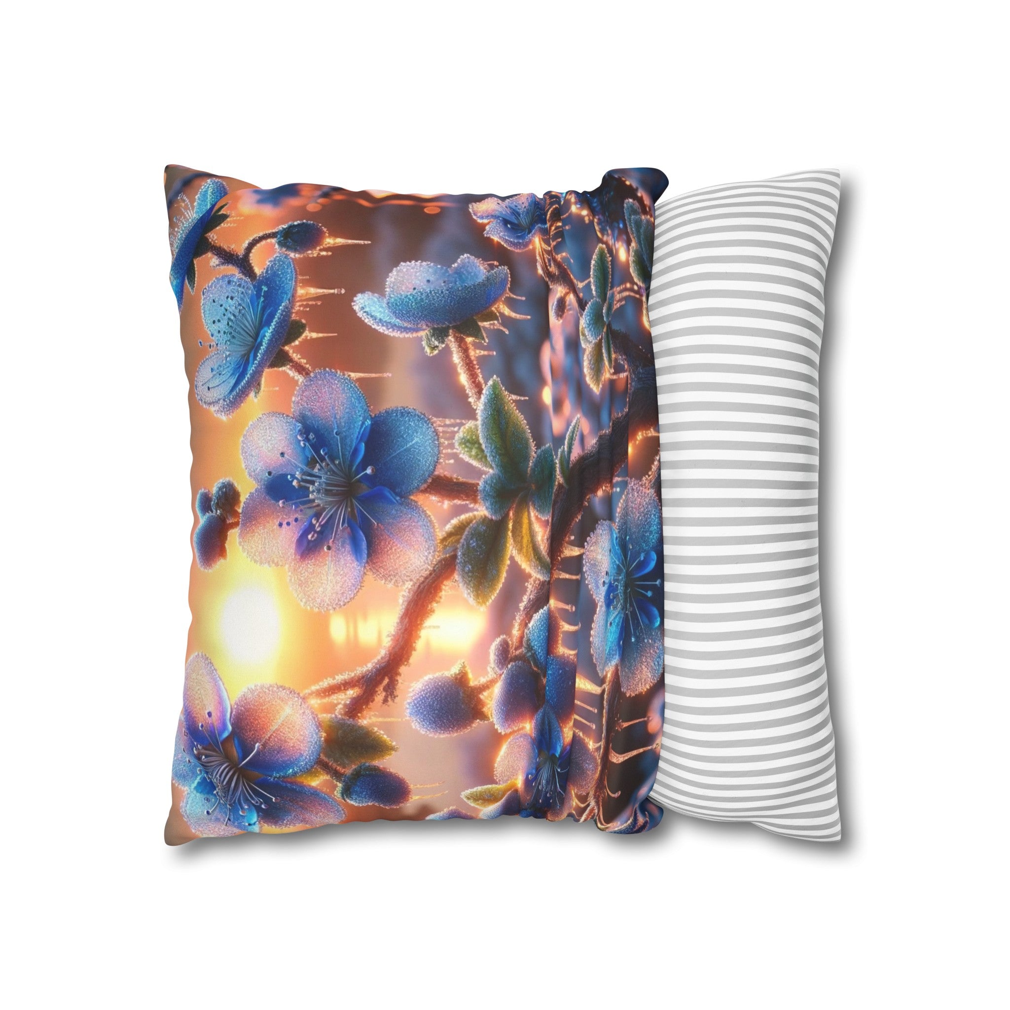 Blue,diamond flowers (1) - Suede Square Pillowcase