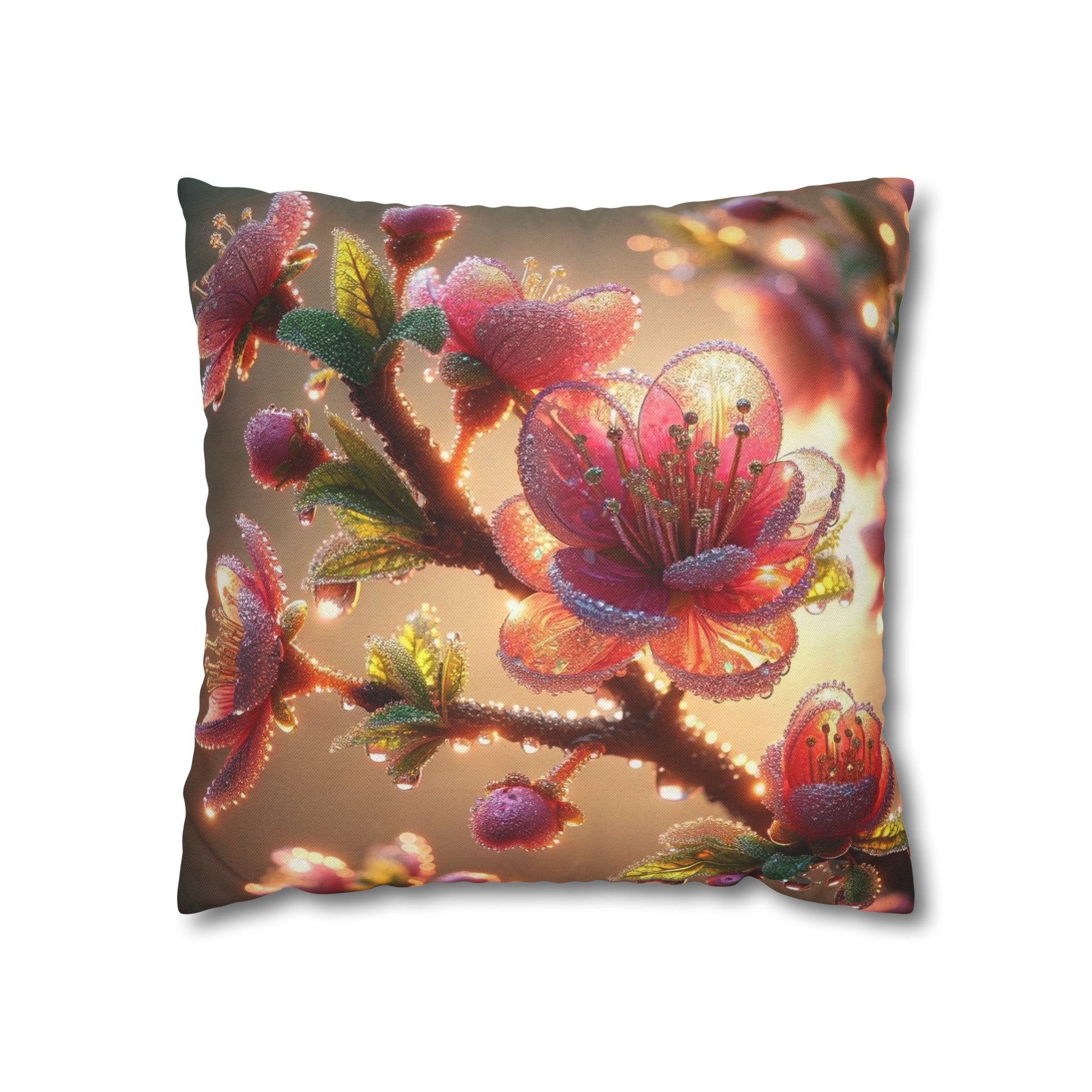 Pink diamond flowers (1) - Polyester Square Pillowcase