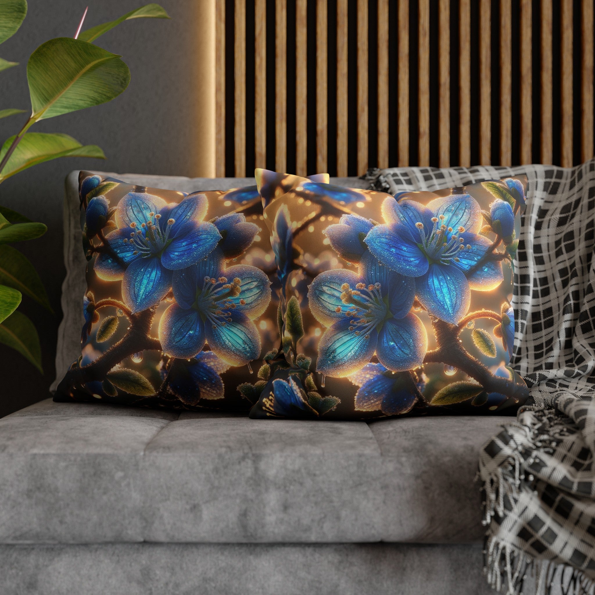 Blue, diamond flowers (3) - Suede Square Pillowcase