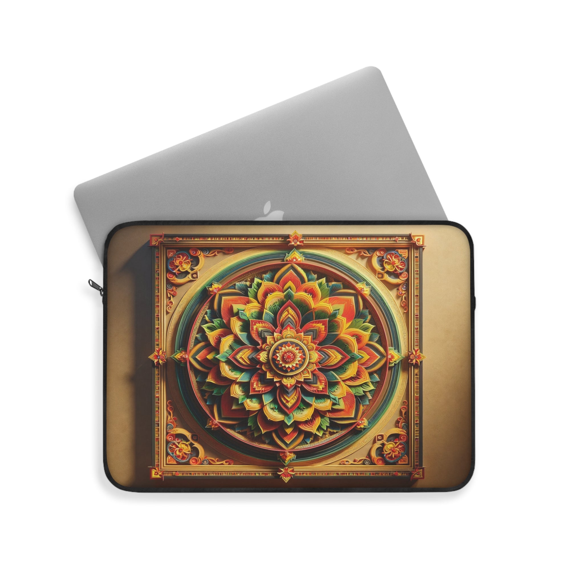 Green-yellow-red, 3D Mandala with shadow - Laptop Sleeve