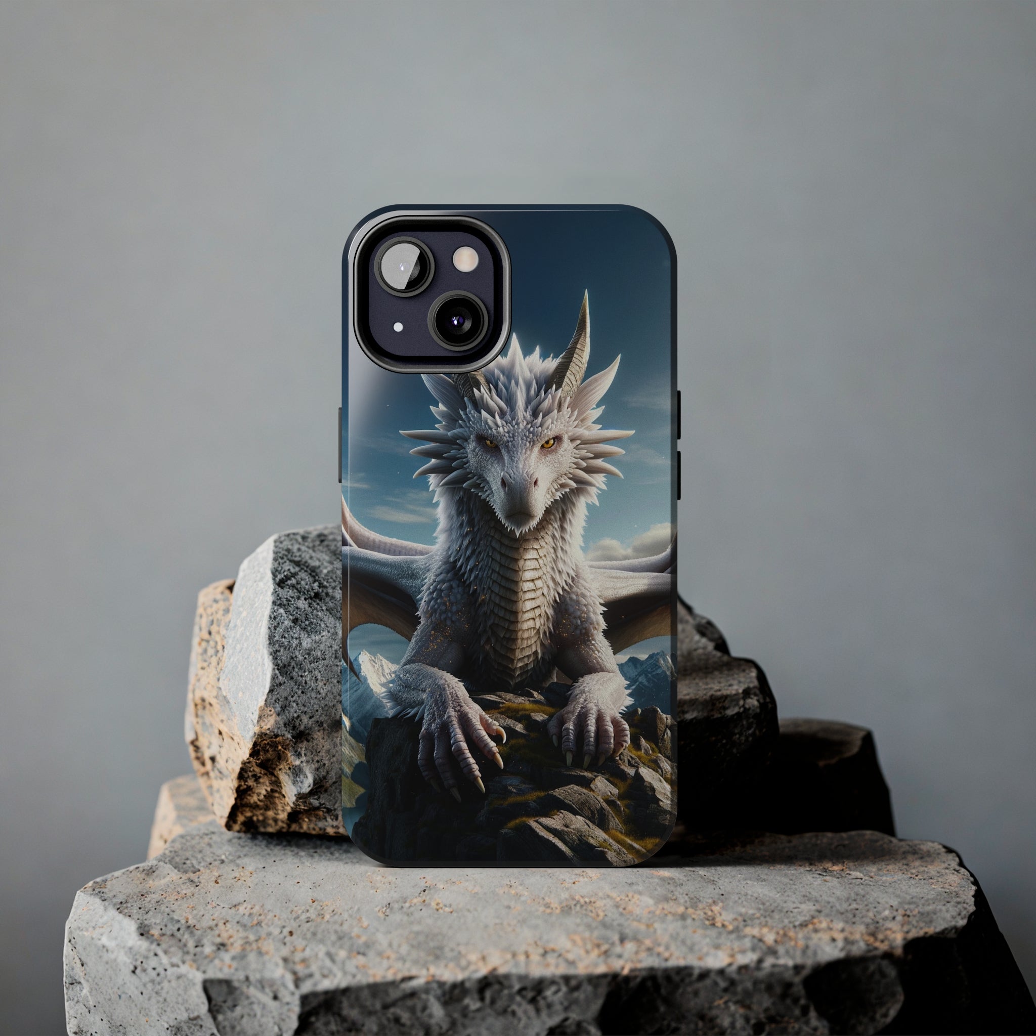 White dragon on a rock - Tough Phone Case