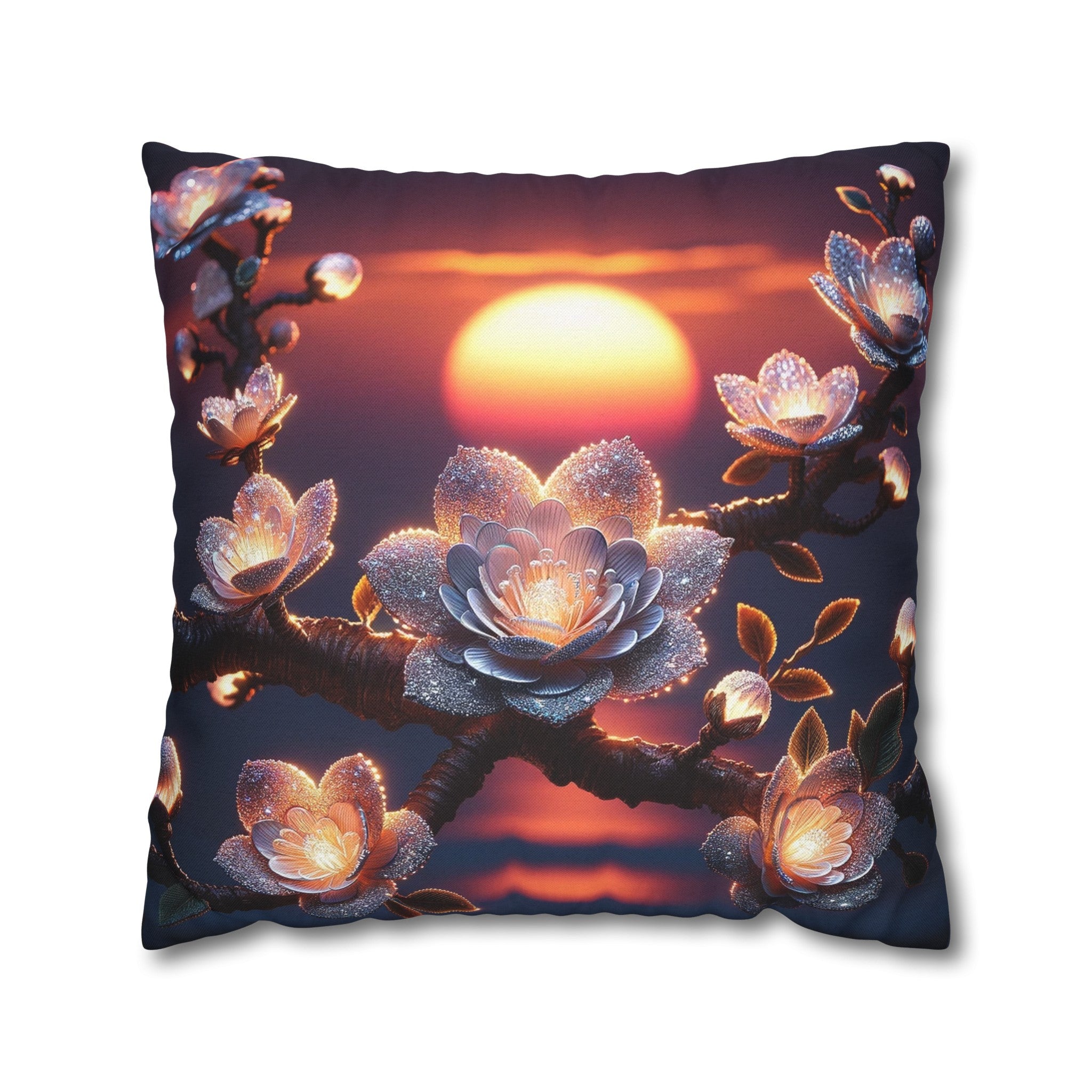 White diamond flowers (6) - Polyester Square Pillowcase