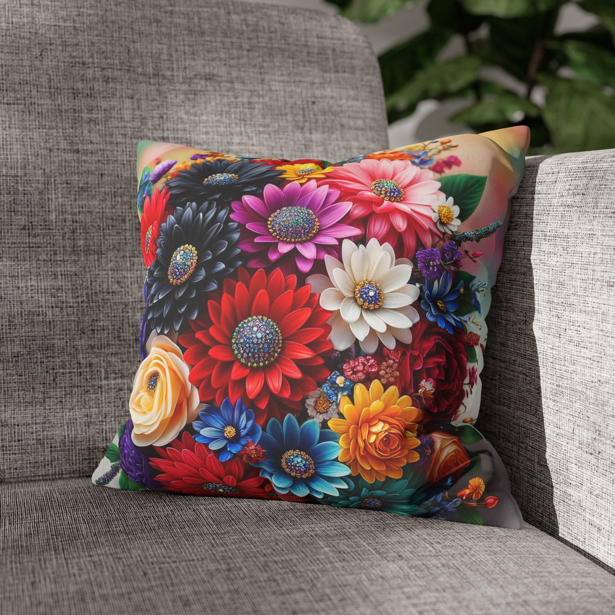 Colourful Bouquet (3) - Suede Square Pillowcase