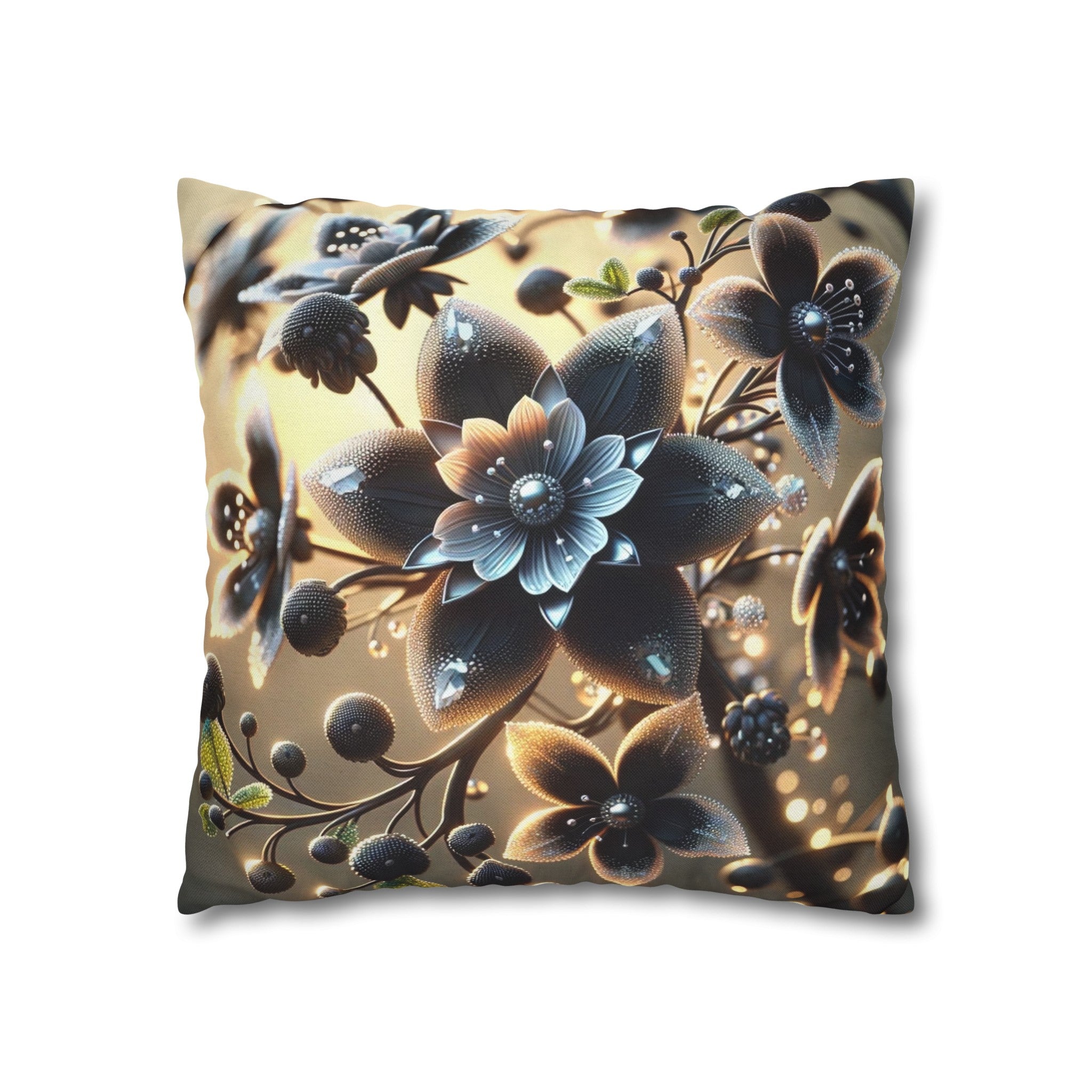 Black diamond flowers (3) - Polyester Square Pillowcase