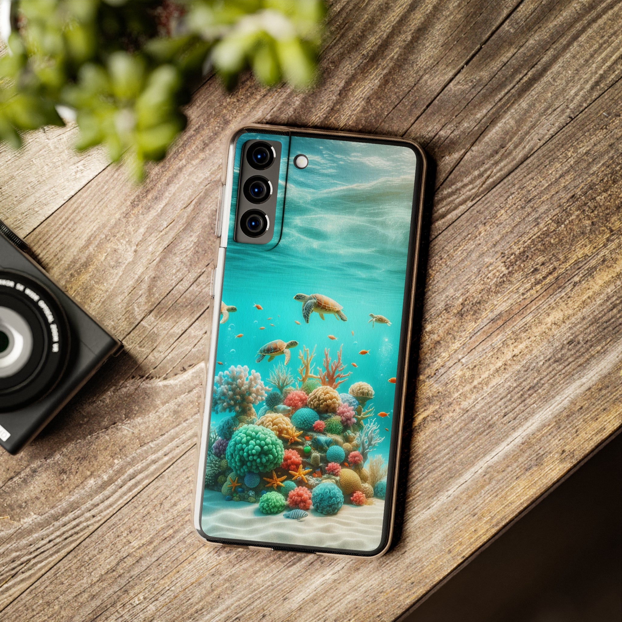 Turtles on coral reef - Soft Phone Case