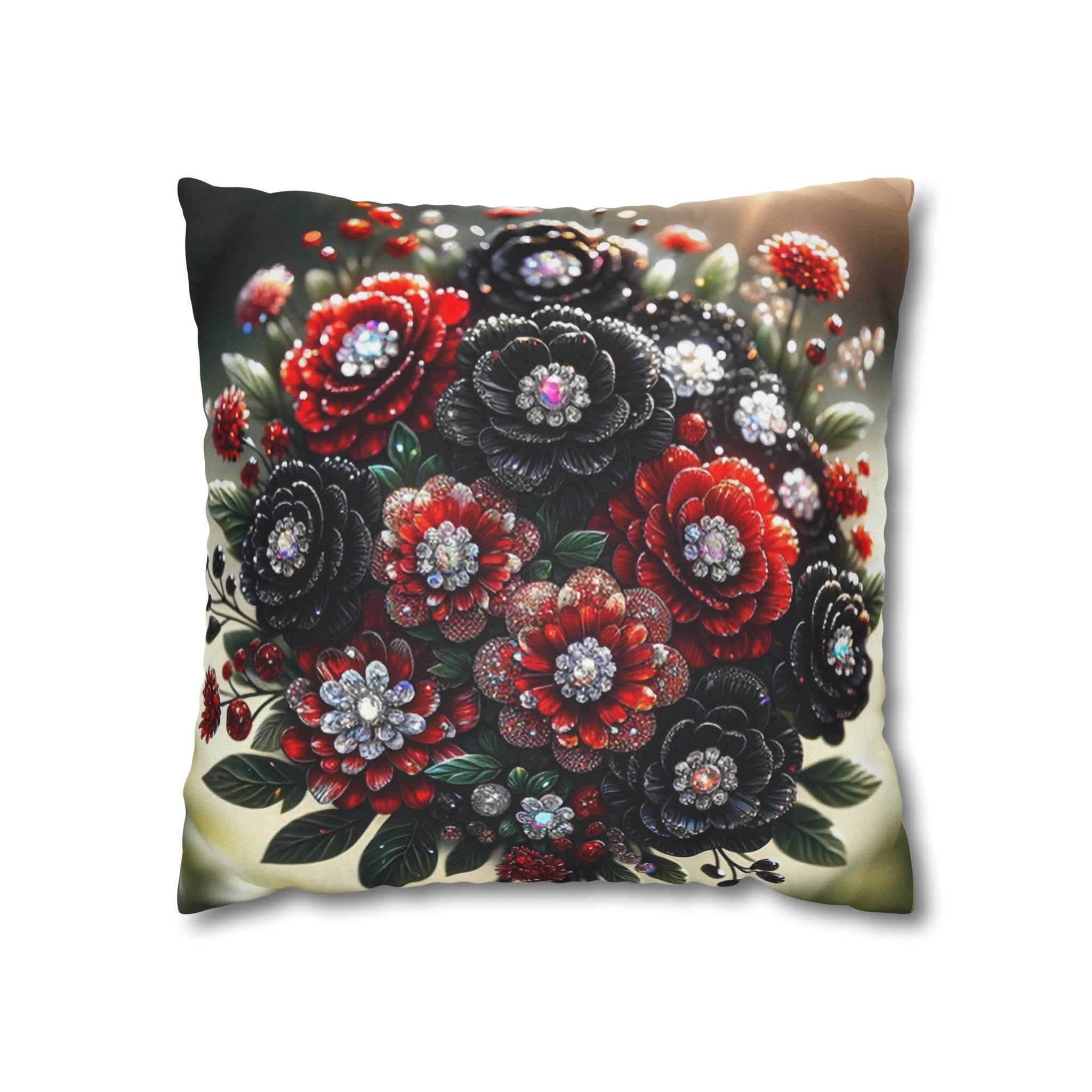 Black and Red Bouquet (2) - Polyester Square Pillowcase