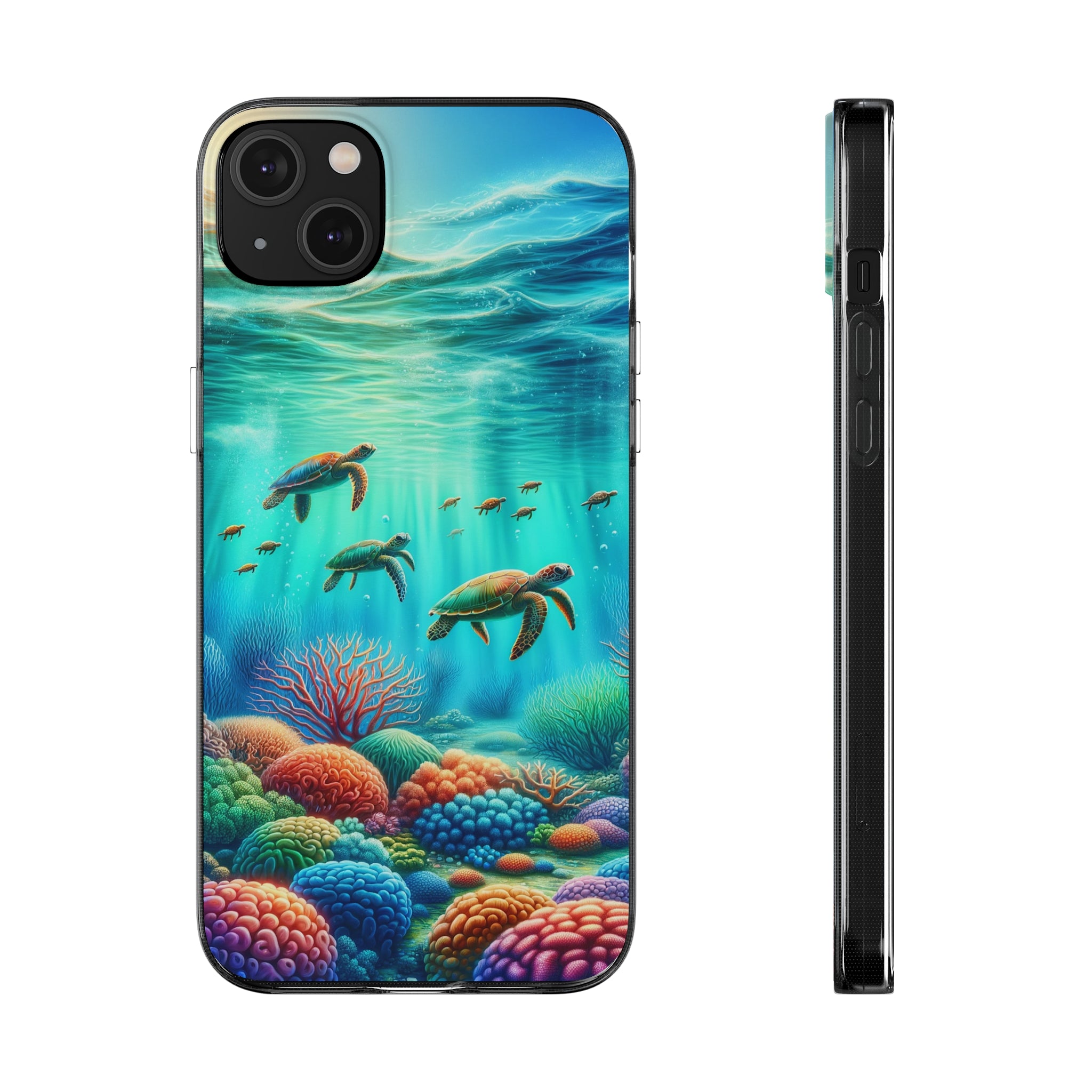 Turtles and coral reef - Soft Phone Case