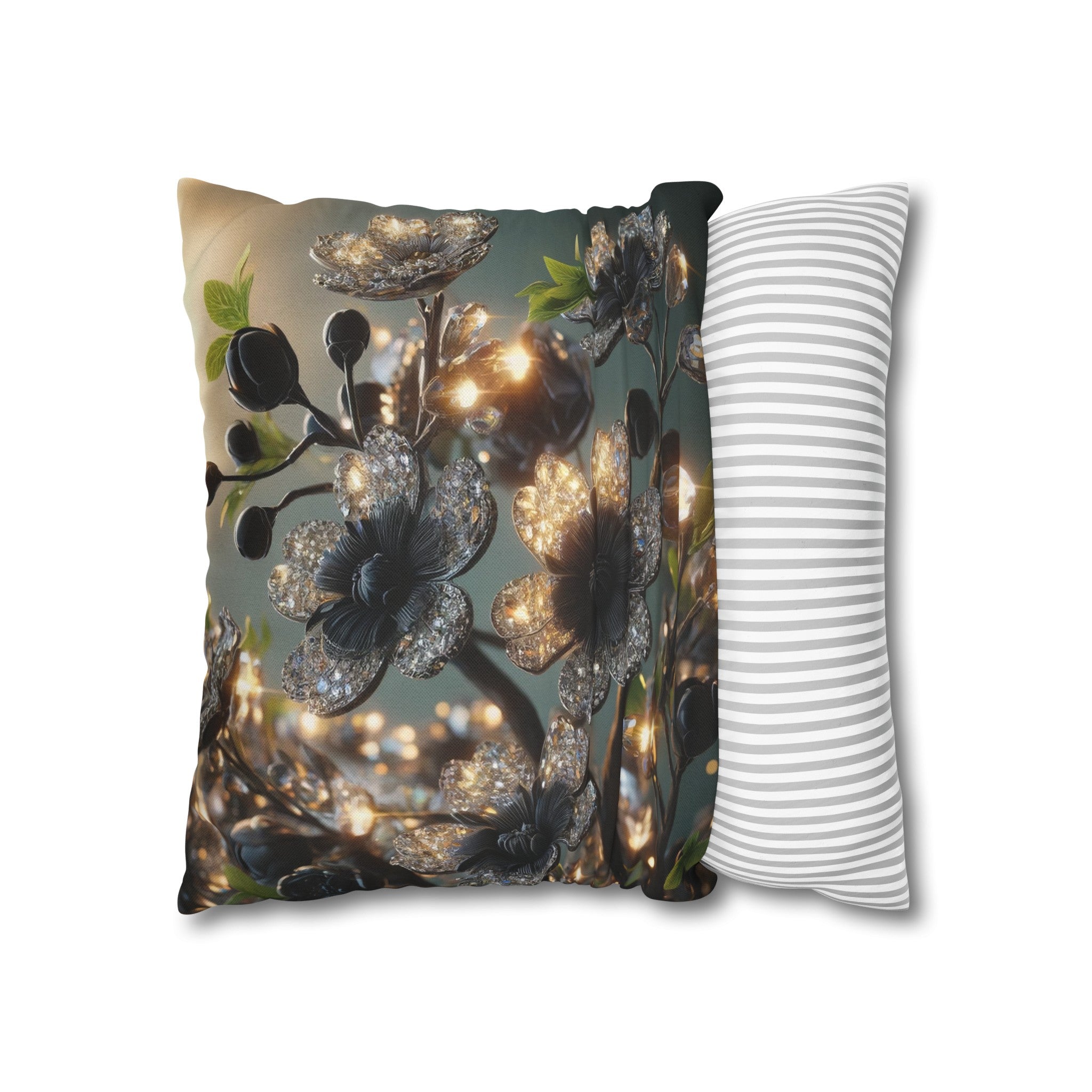 Black, diamond flowers (1) - Polyester Square Pillowcase