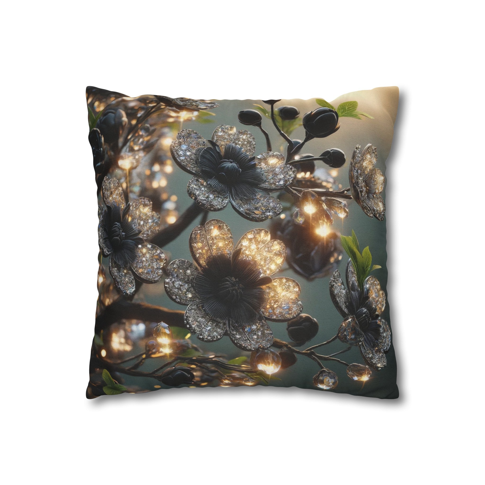 Black, diamond flowers (1) - Polyester Square Pillowcase